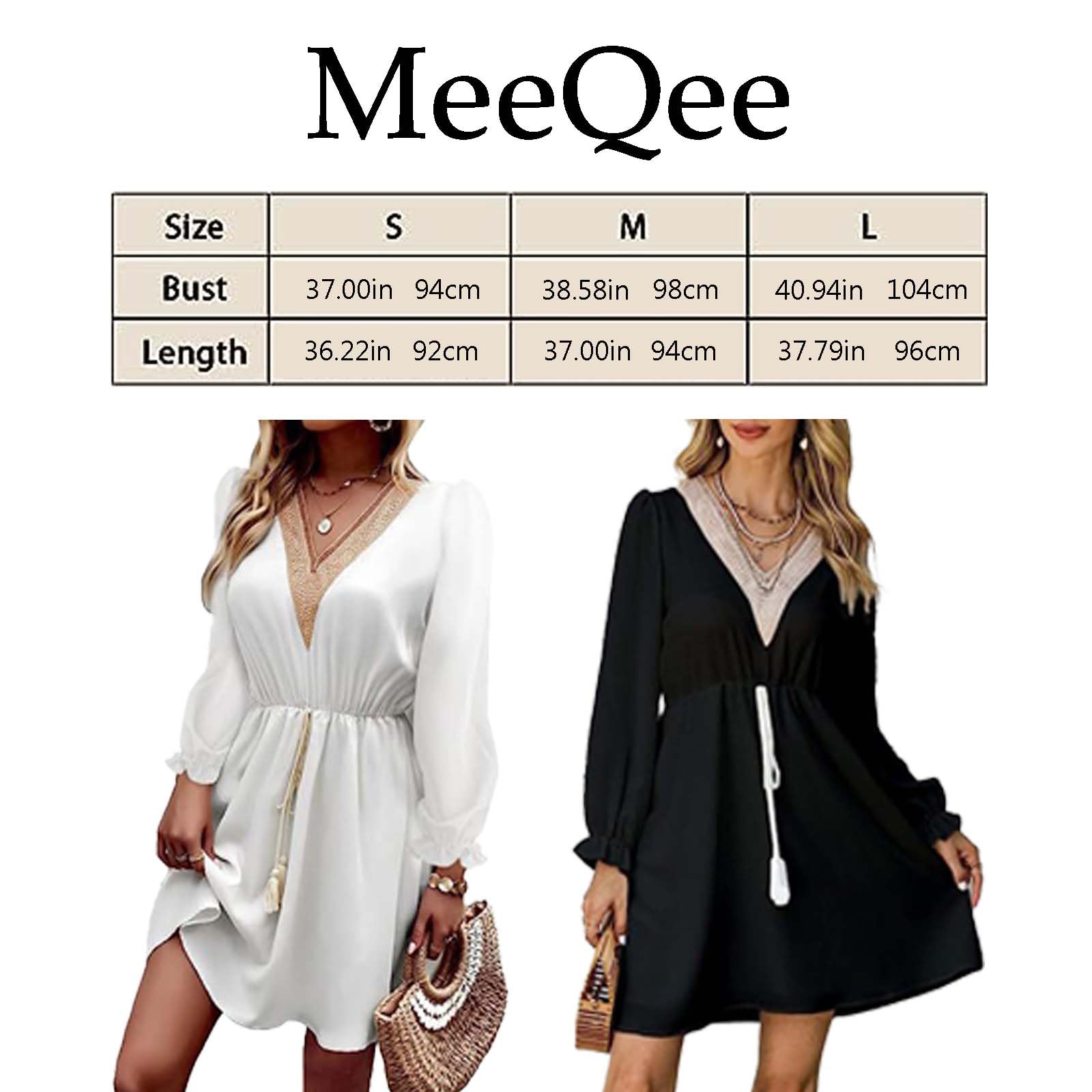 Elegant Women's Lace V-Neck Chiffon Midi Dress with Long Sleeves - Casual Flowy Mini Dress for Daily Wear, Vacation & Special Occasions | Perfect for Office, Date Night, Spring & Summer Outfits | Great for Weddings, Parties, and Evening Events