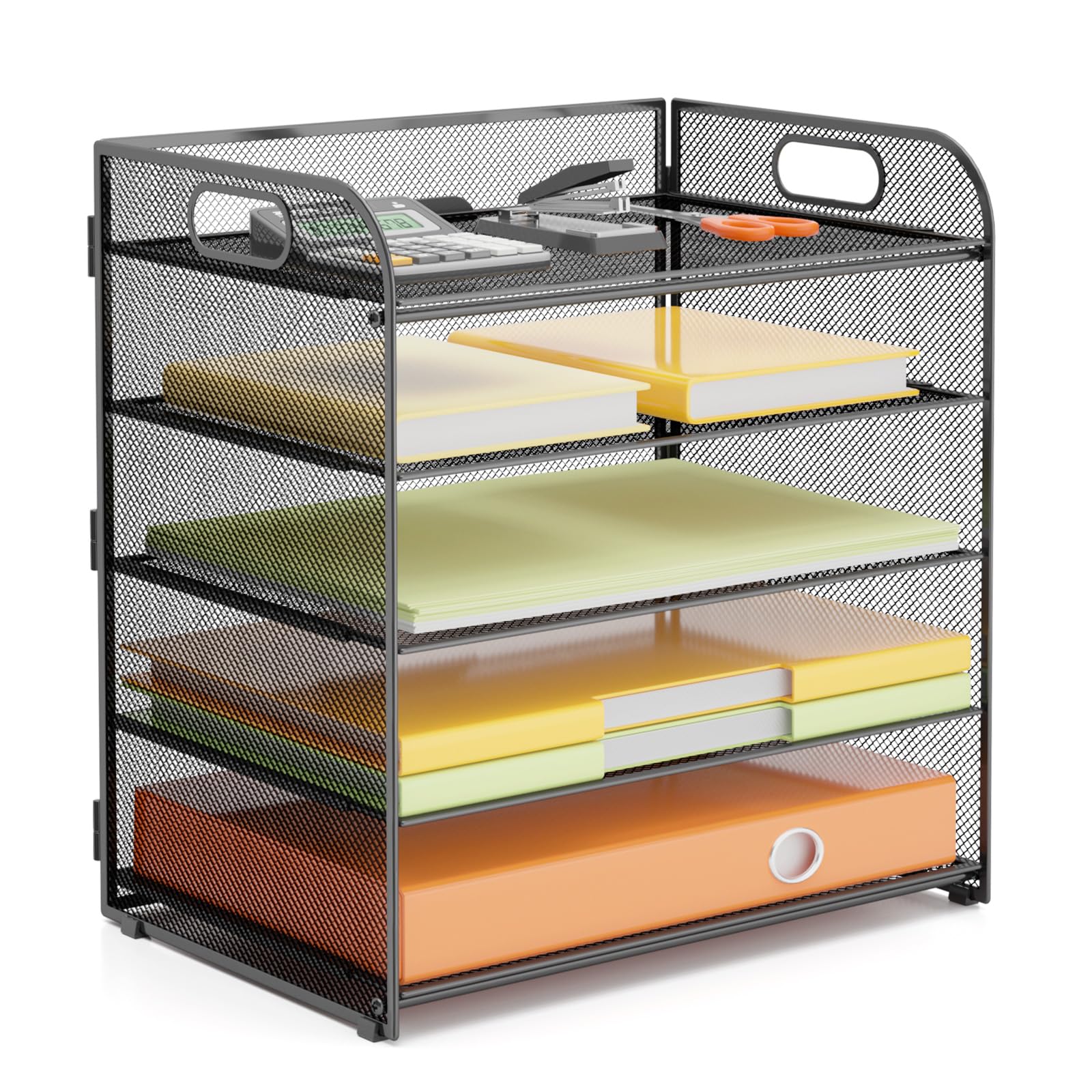VIEERINN 5 Tier Mesh Metal Paper Letter Tray Organizer with Handles - Desktop File Document Sorter Holder for Office, School & Home - Perfect for Organizing Mail, Bills, Folders and Office Supplies