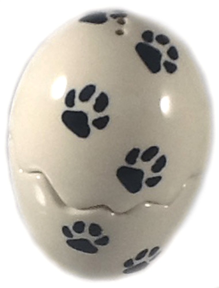 Handmade Polish Pottery Puzzle Egg Salt and Pepper Shakers with LAPA Paw Prints - Perfect for Kitchen, Dining Table & Gift Giving