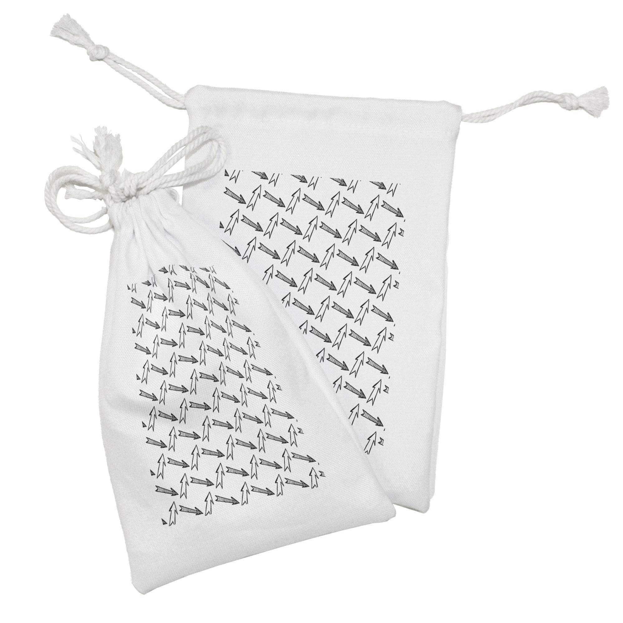 Ambesonne Arrow Fabric Pouch Set of 2 - Hand Drawn Monochrome Striped Drawstring Bags (9