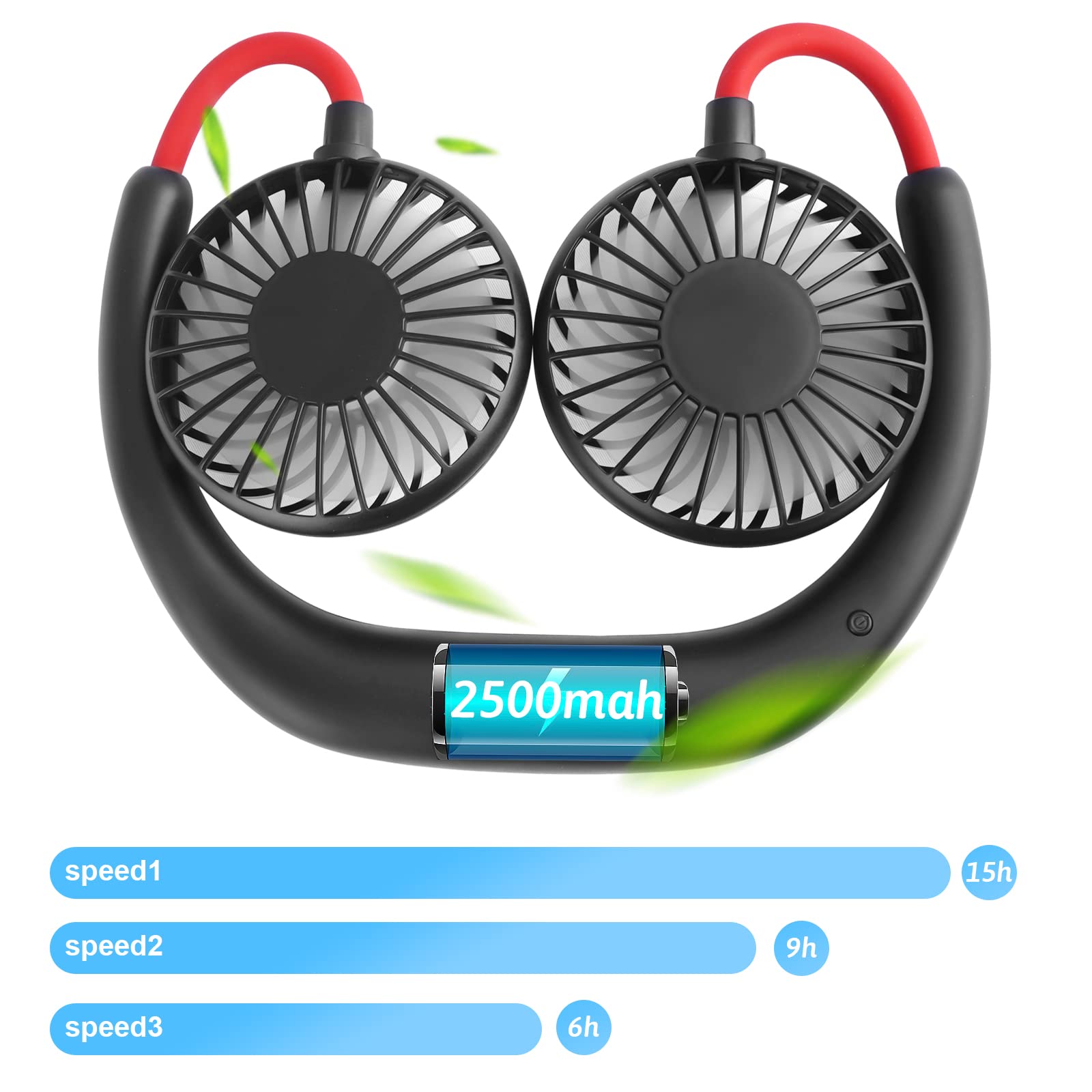 Rechargeable Neck Fan - Hands-Free Wearable Mini Fan with 2500mAh USB Battery, Dual Head Personal Cooling Fan for Office, Travel, Outdoor Sports & Home Use - Perfect for Working, Reading, Gym & Summer Activities