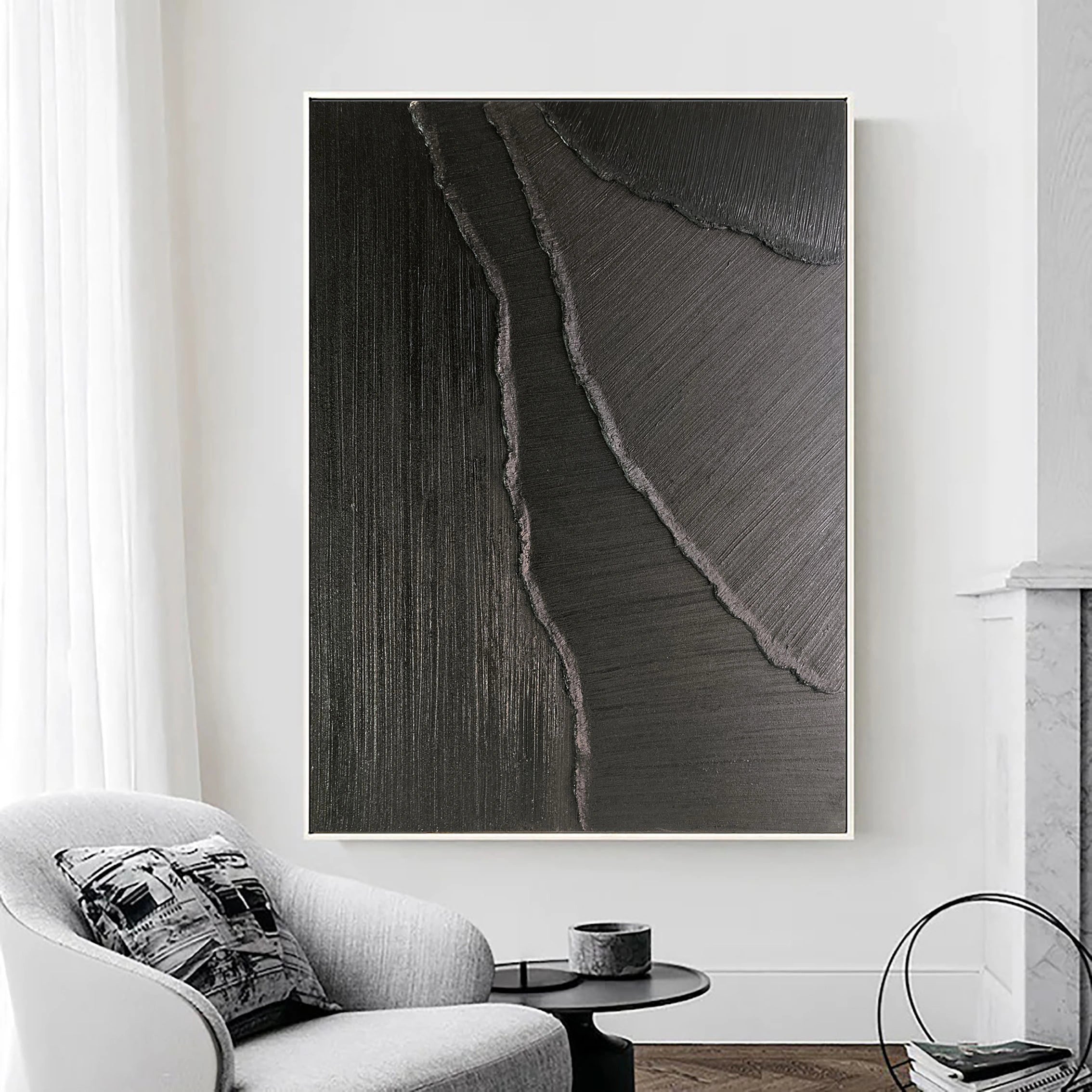 Black Minimalist Textured Painting Canvas #MZ005 - Abstract Wall Art for Modern Home & Office Decor