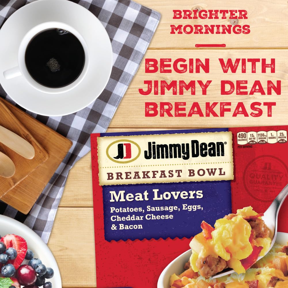 Jimmy Dean Meat Lovers Breakfast Bowl - Frozen Single Serve Scrambled Eggs with Sausage, Bacon & Cheese | Quick Microwave Meal for Busy Mornings, Office Lunch or Camping Breakfast