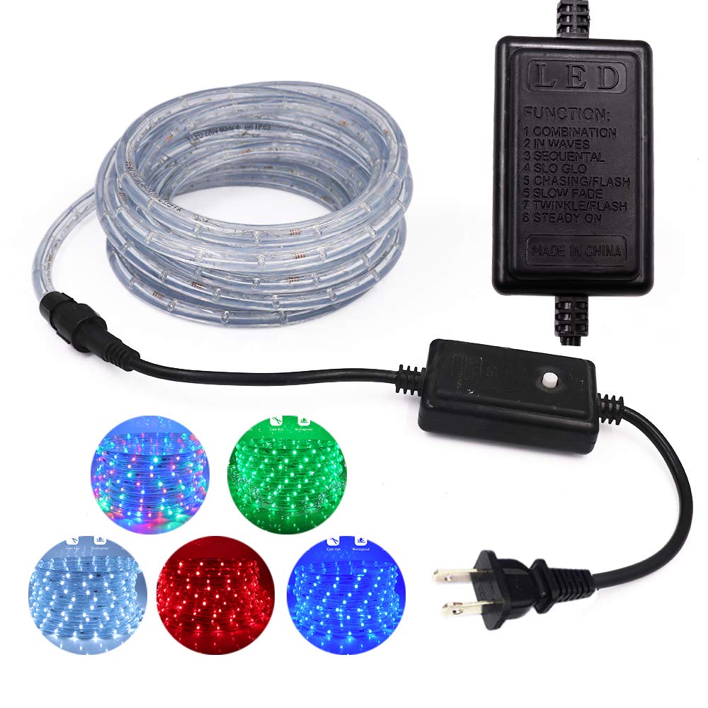 XUNATA 53ft LED Rope Lights - 3500K Warm White Waterproof Connectable Strip Lights with 8 Flickering Modes for Indoor/Outdoor Decor, Party Lighting, and Holiday Displays (16m, 110-130V AC)