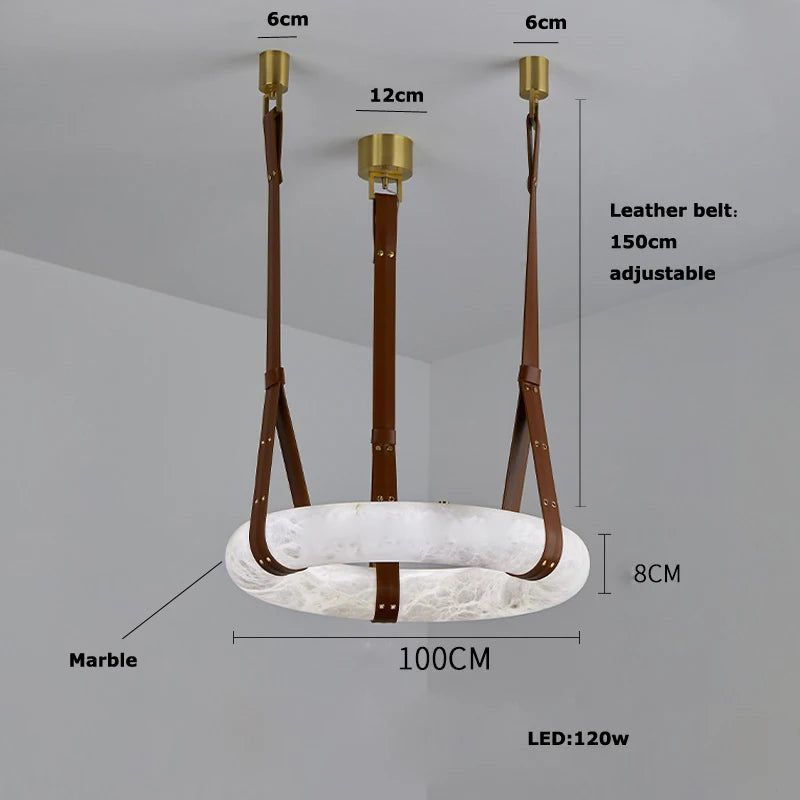 Spanish Marble Ring Chandelier - Elegant Crystal Lustre Lighting Fixture for Dining Room, Living Room, and Bedroom Decor