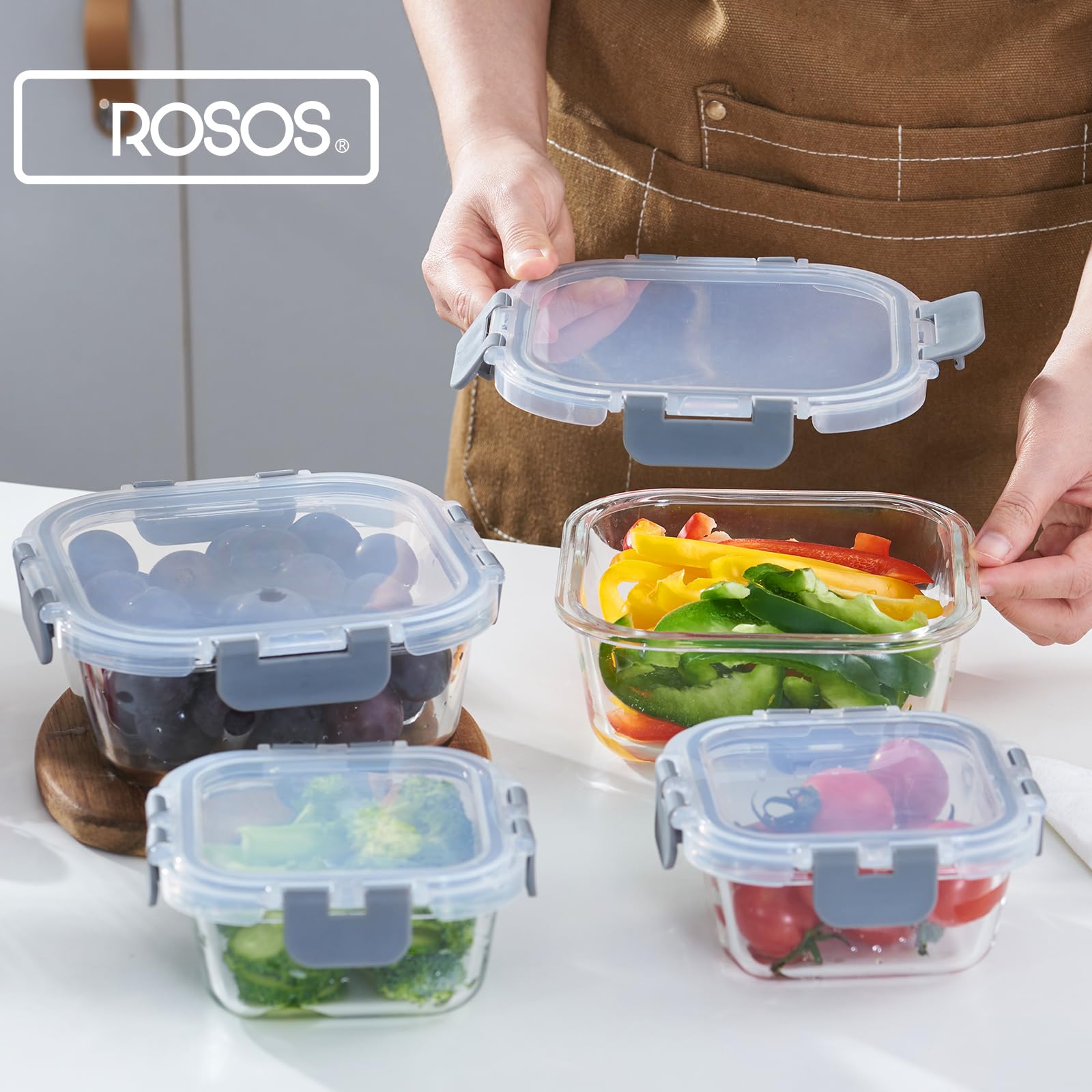 Premium 4-Pack Glass Food Storage Containers with Airtight Lids - Shatterproof & Leakproof for Oven, Microwave & Dishwasher Safe - Ideal for Meal Prep, Leftovers & Pantry Organization (Grey)