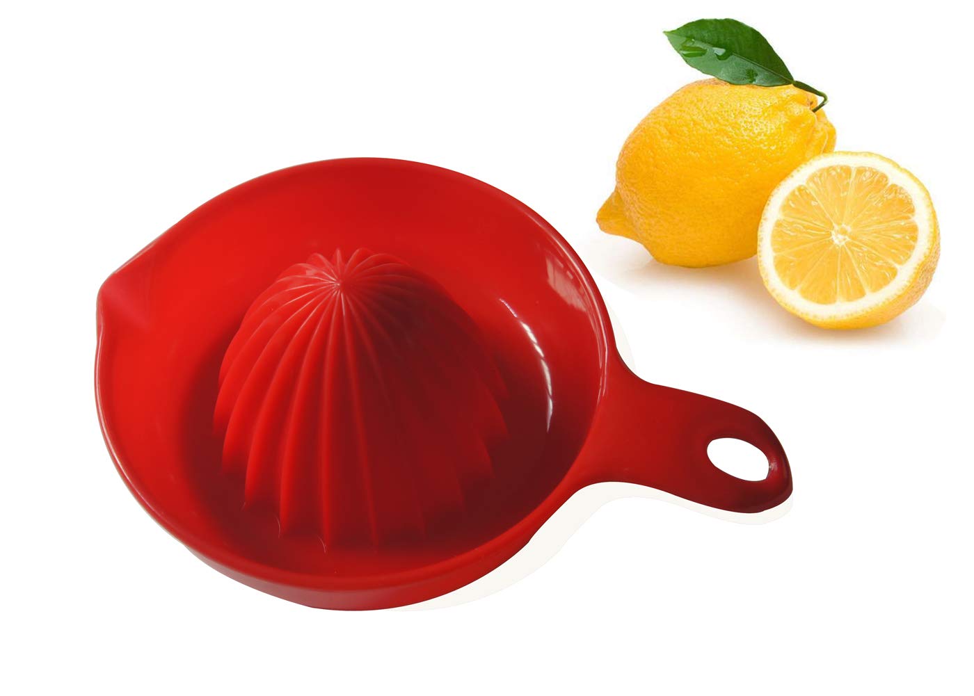 AMUONTY Manual Citrus Juicer - Orange & Lemon Hand Squeezer, Fruit Reamer for Fresh Juice (Red) - Perfect for Kitchen, Breakfast & Healthy Drinks