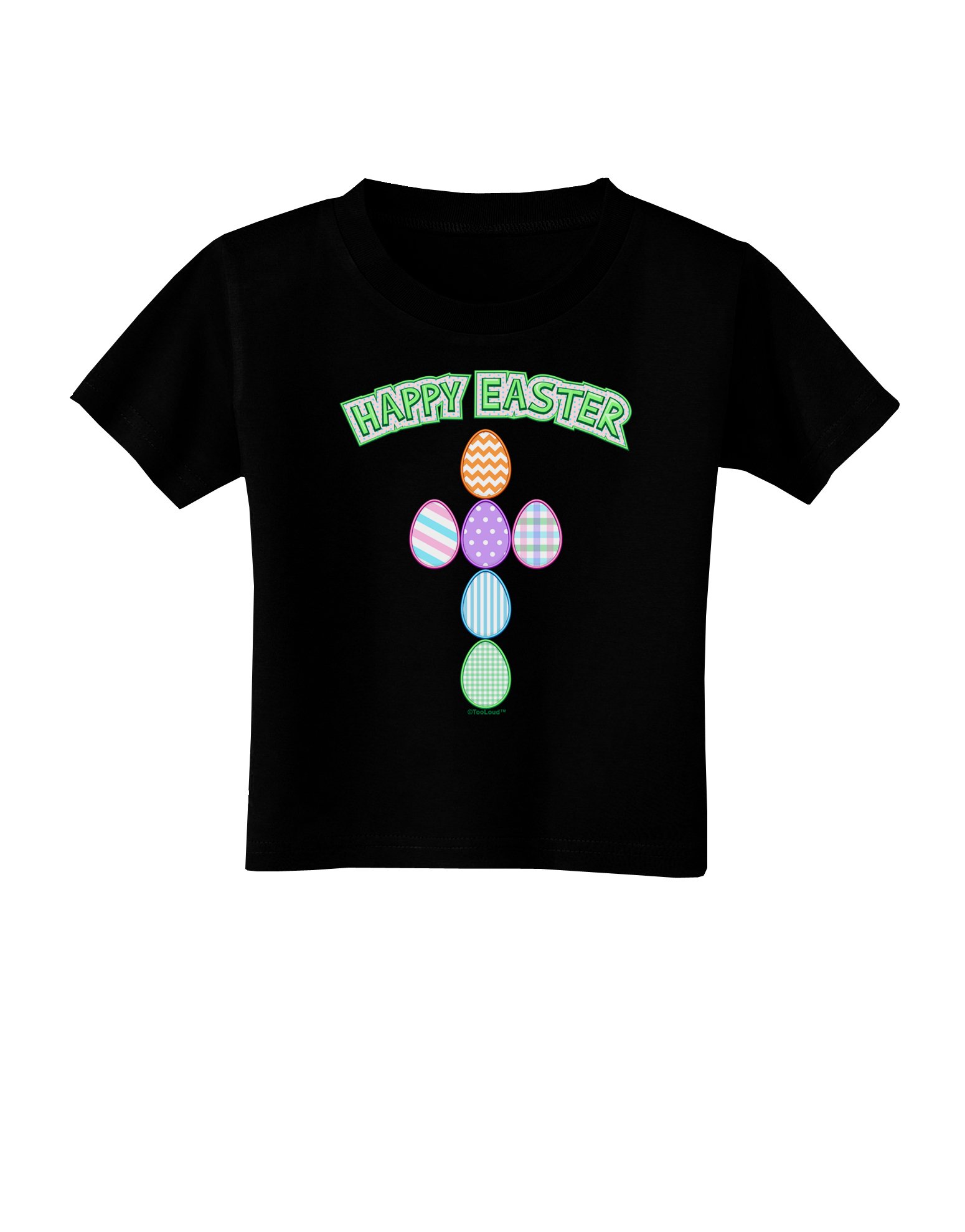 TooLoud Happy Easter Egg Cross Faux Applique Toddler T-Shirt - Dark Blue Cute Christian Baby Outfit for Easter Sunday Church & Spring Family Photos