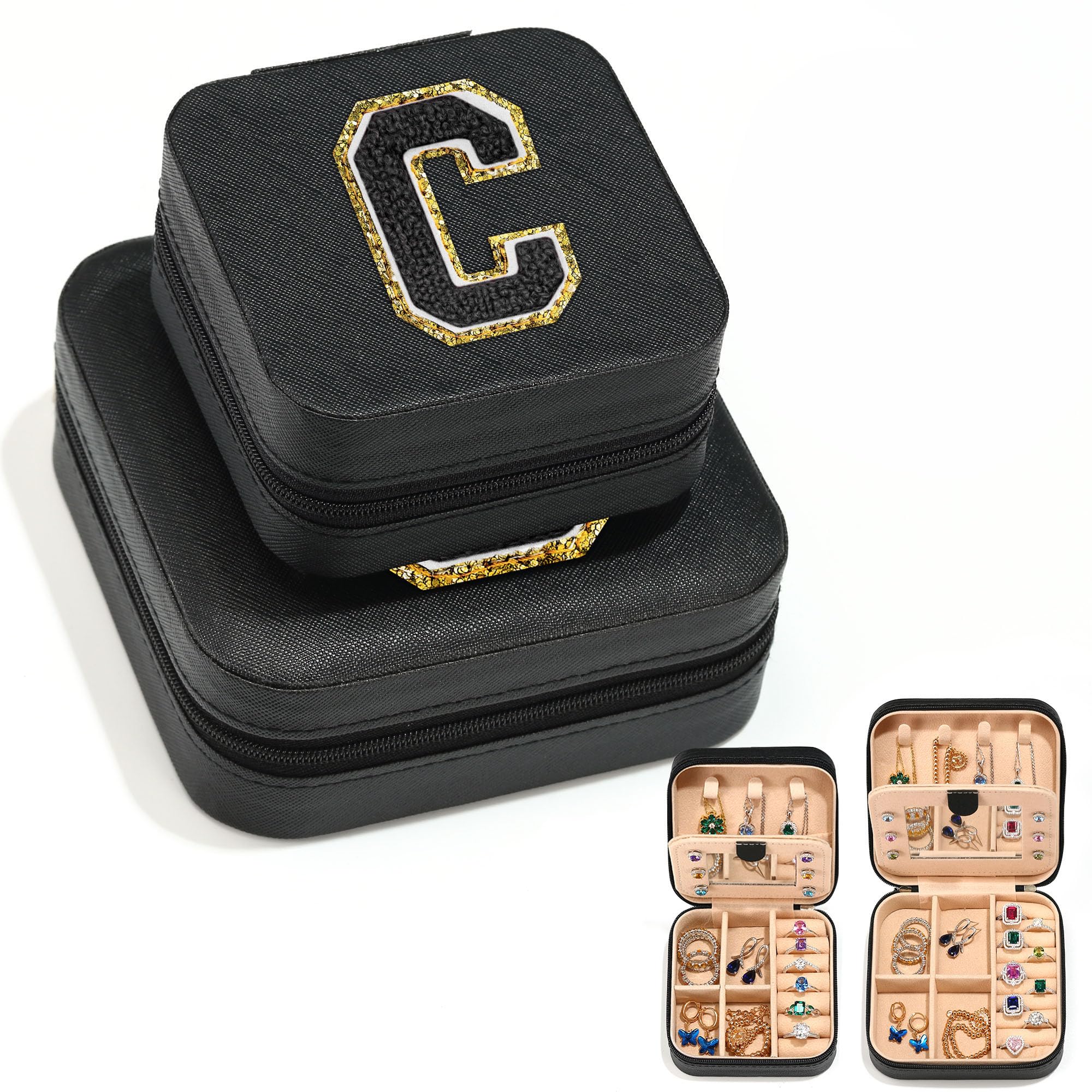 Parima 2-Piece Travel Jewelry Organizer Set - Black Jewelry Storage Box for Women & Girls, Perfect for Travel, Bridesmaid Gifts & Everyday Use - Compact Jewelry Holder for Necklaces, Rings & Earrings