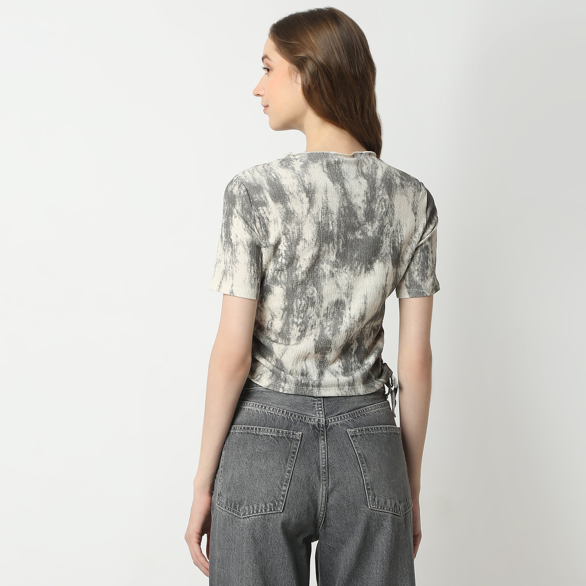 Abstract Print Short Sleeve Betty Crop Top for Women - Trendy Summer Fashion Top for Casual Outings, Beach Wear & Music Festivals