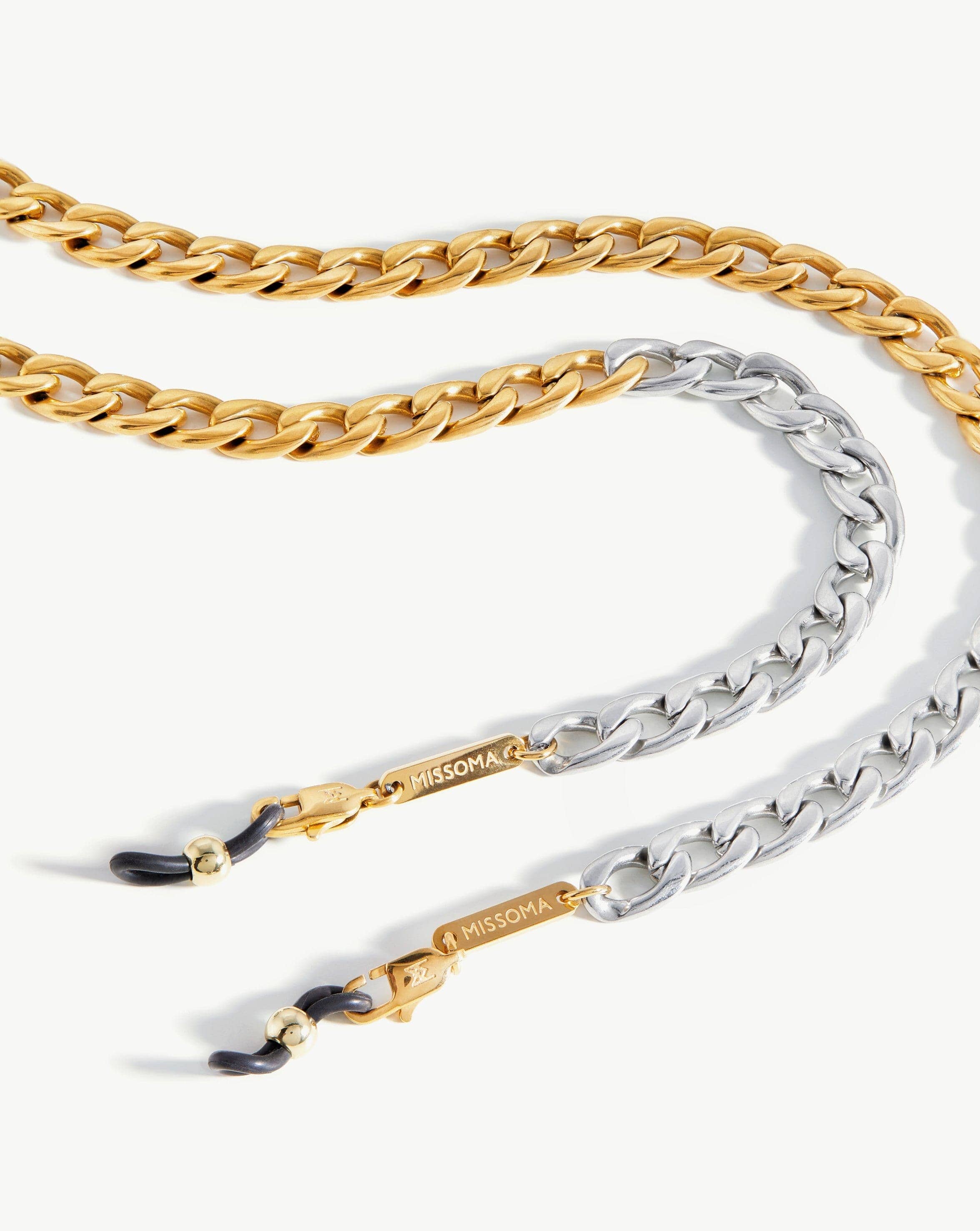 Two Tone Curb Chain Eyewear Holder - 18k Gold Plated & Silver Plated Glasses Chain for Women & Men | Perfect for Reading Glasses, Sunglasses & Eyewear Accessories