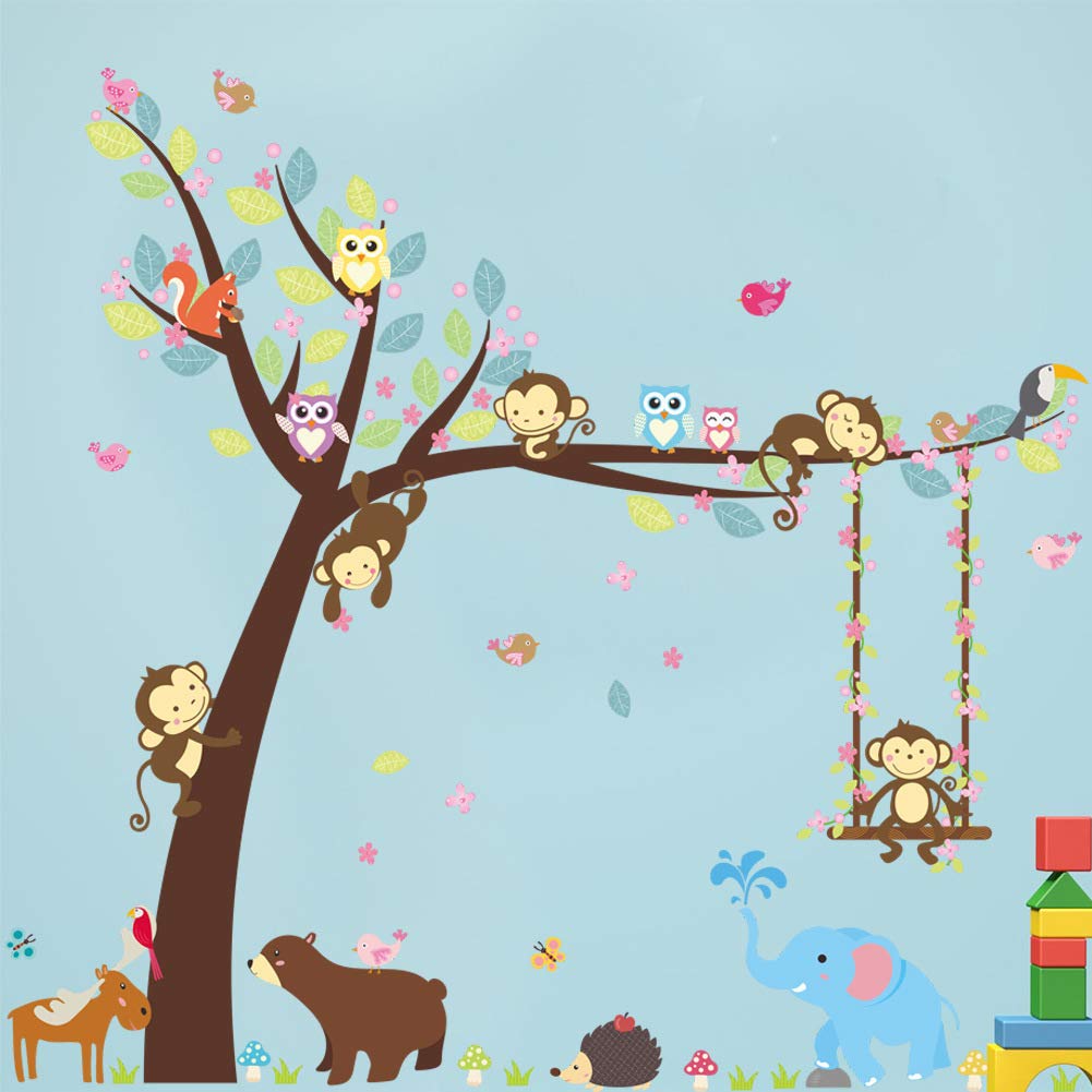 Monkey Swing Wall Decals - Removable PVC Self-Adhesive Wall Stickers for Kids Room & Kindergarten Decor | Fun Nursery Wall Art for Playful Environment