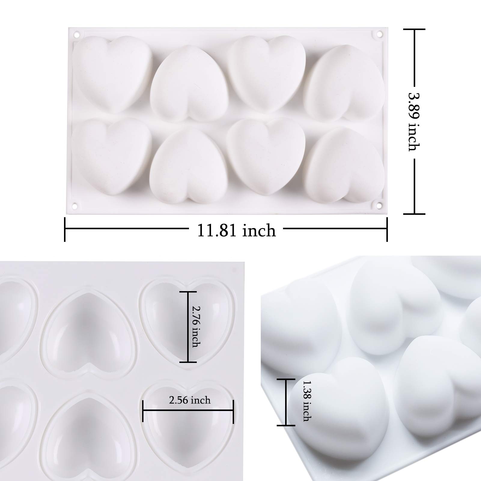 3D Heart Chocolate Molds - 8 Cavity Silicone Baking Molds for Valentine's Day Chocolate, Cake Decorating & DIY Candle Making - Perfect for Romantic Gifts, Wedding Favors and Anniversary Treats