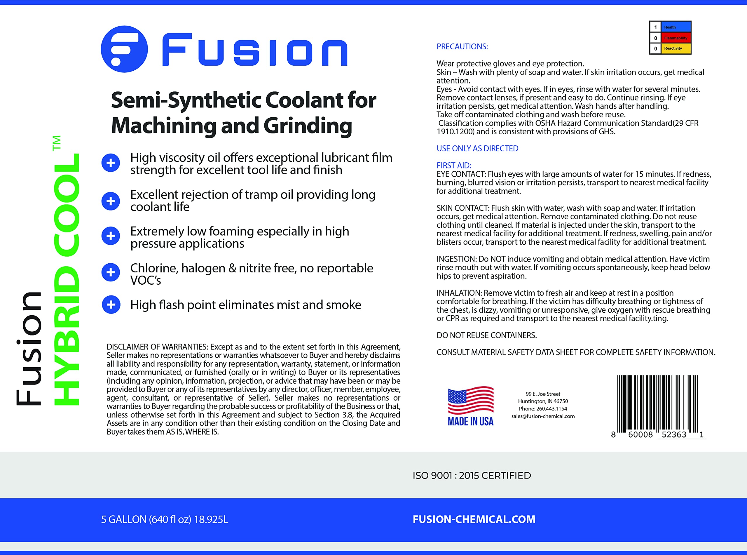 Premium General Purpose Cutting Oil - Eco-Friendly & Safe for Humans | High-Performance Metal Drilling Fluid, Bandsaw & Tapping Lubricant | Fusion Hybrid Cool Technology (5 Gallon) | Ideal for CNC Machining, Metal Fabrication & Industrial Workshops