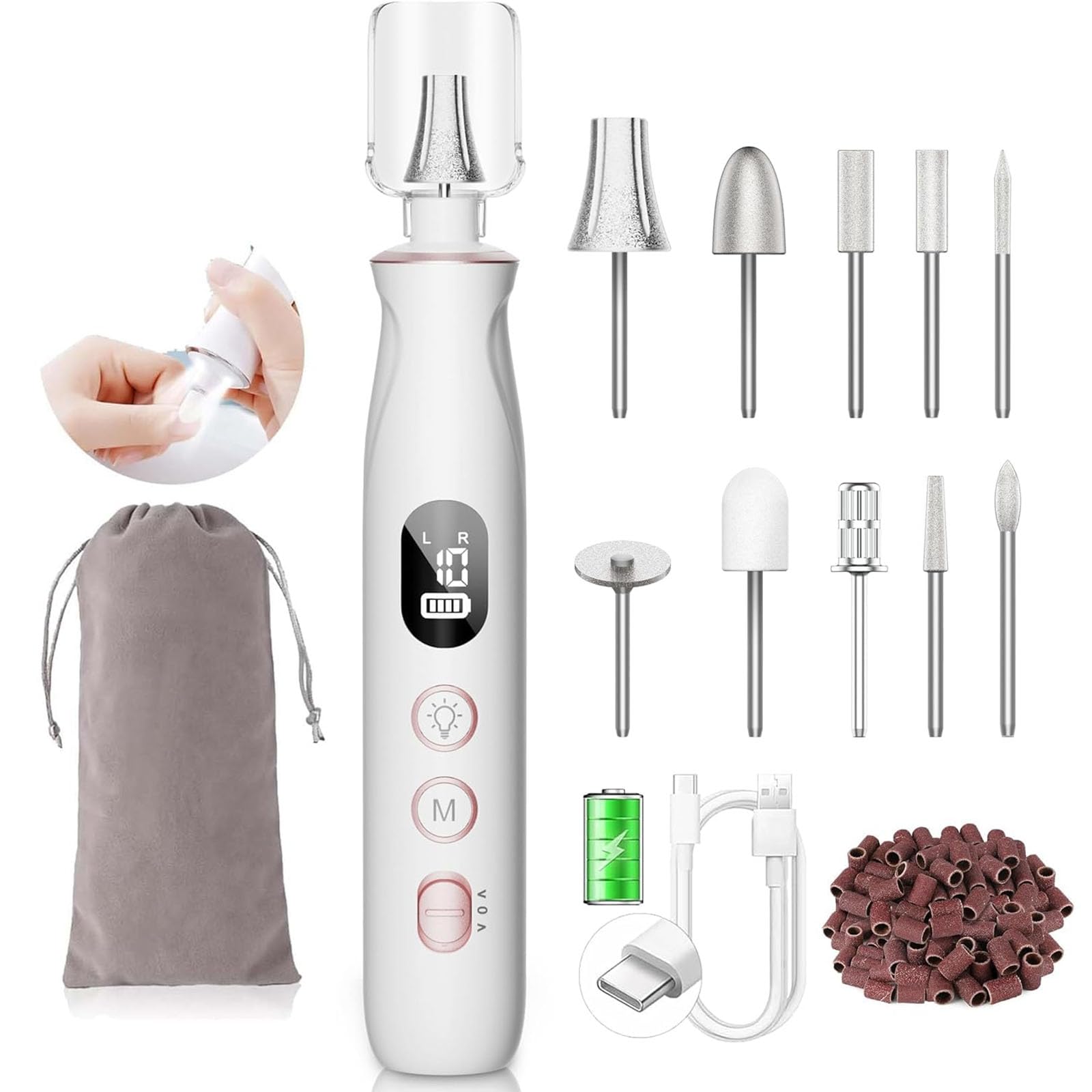 Professional Cordless Electric Nail Drill Kit - Rechargeable Nail File for Acrylic, Gel Nails & Thick Toenails | Portable Manicure Pedicure Grinder with Multiple Bits | Perfect for Home Salon, Nail Artists & DIY Nail Care