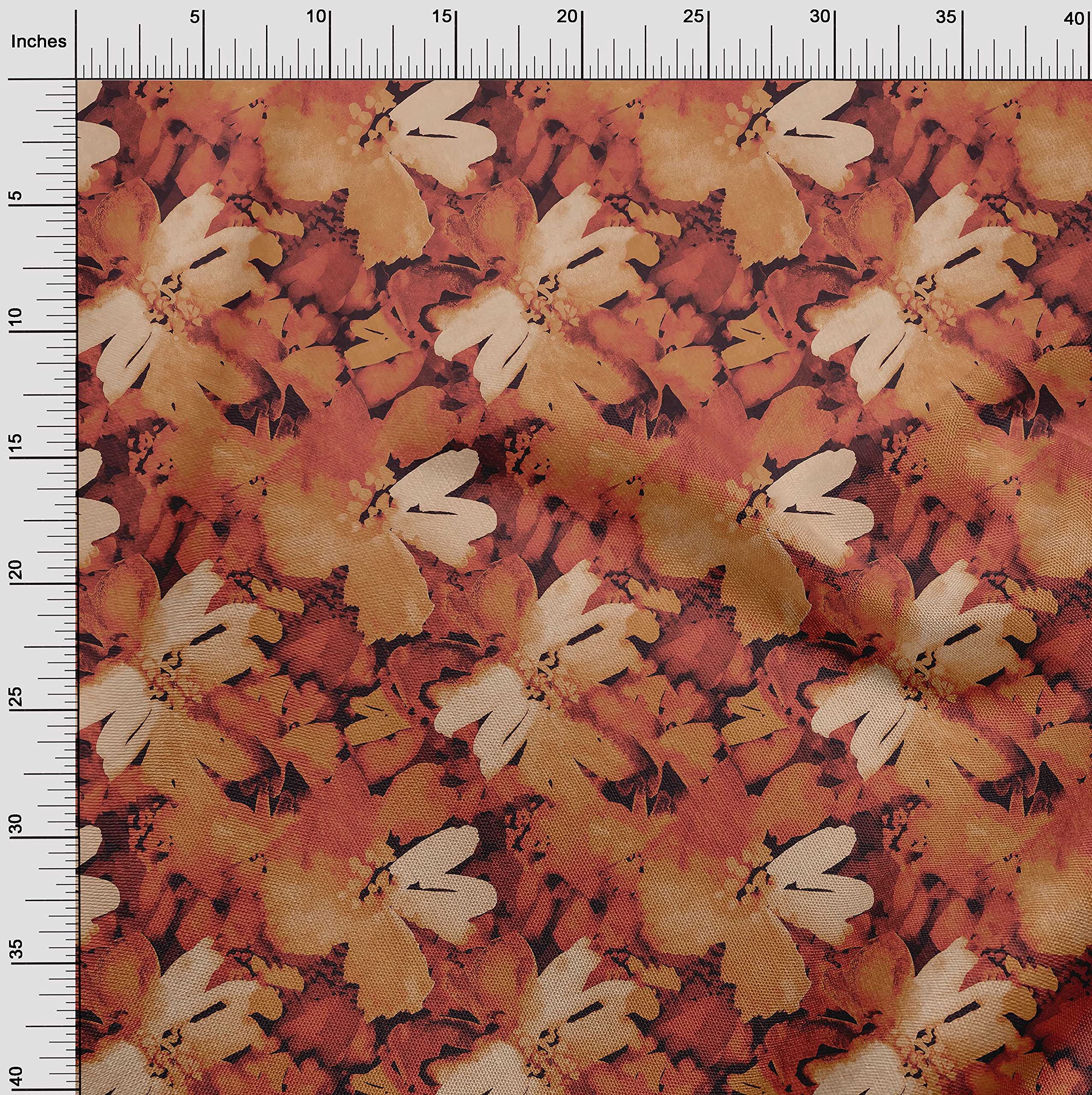 oneOone Polyester Spandex Orange Floral Printed Fabric for Sewing & Crafts - 56 Inch Wide by The Yard | Perfect for Dresses, Quilts & DIY Home Decor Projects
