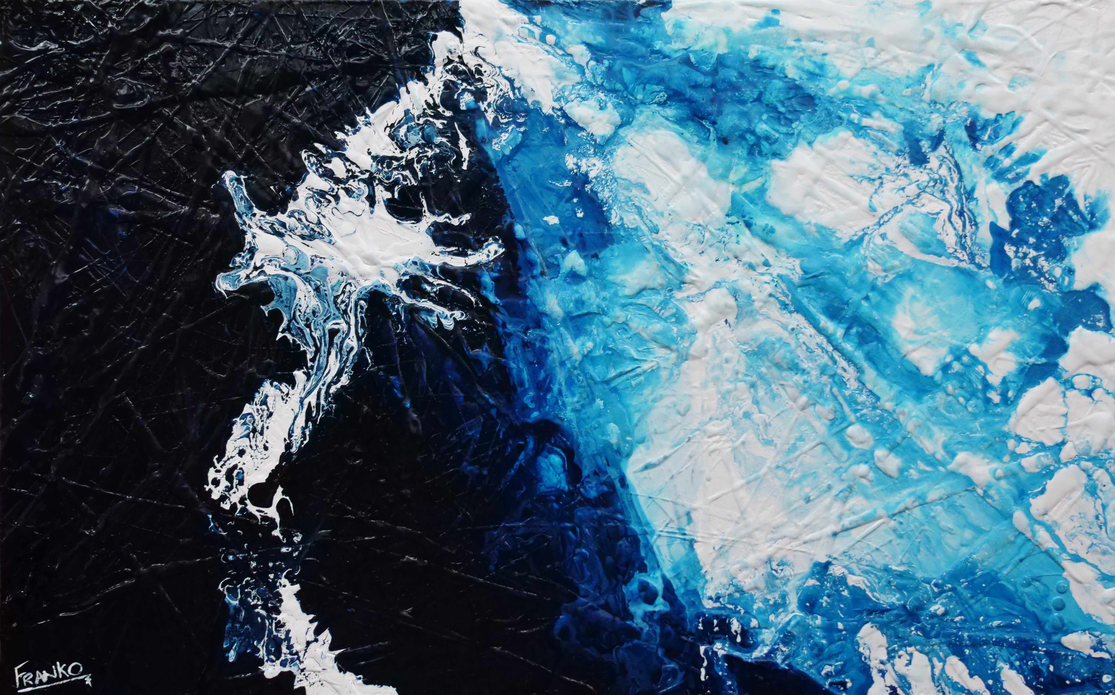 Glacier Blue 160cm x 100cm Abstract Textured Canvas Painting - Modern Wall Art for Living Room, Bedroom & Office Decor
