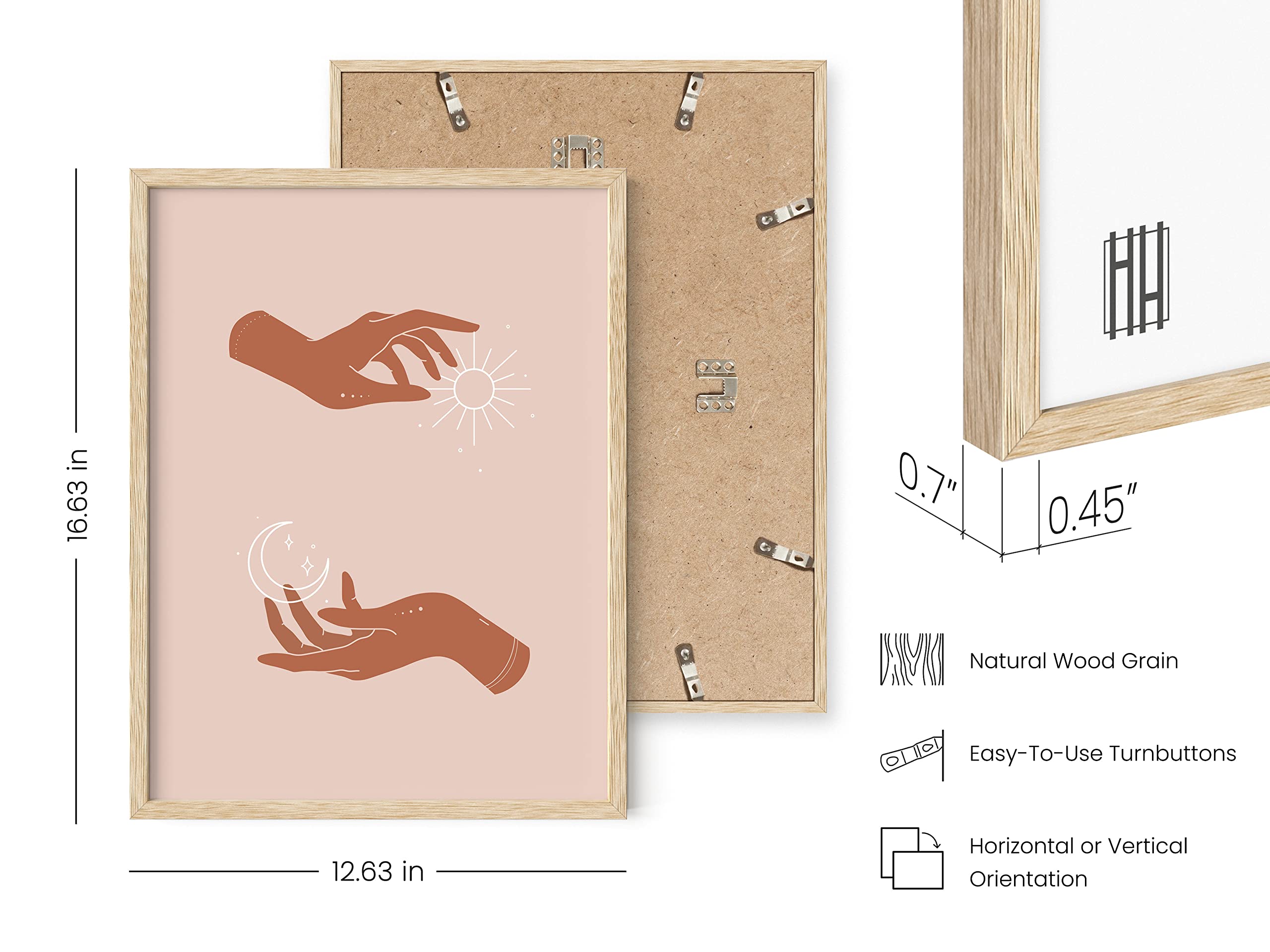 HAUS AND HUES Sun and Moon Astrology Wall Art - Celestial Hands Spiritual Decor, Boho Prints for Bedroom & Living Room (Beige Frame, 12x16 in) - Perfect for Meditation Spaces, Yoga Studios & Home Office Decor
