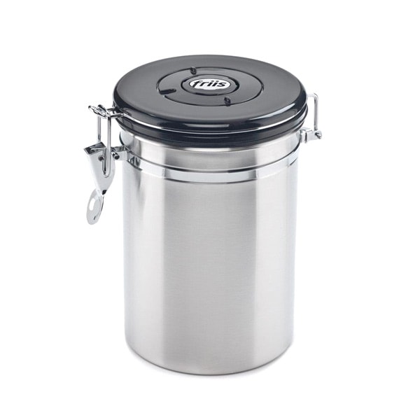 Friis Coffee Vault Airtight Storage Container - Silver with Black Lid | Premium Coffee Bean Canister for Freshness | Perfect for Kitchen, Office & Camping Use