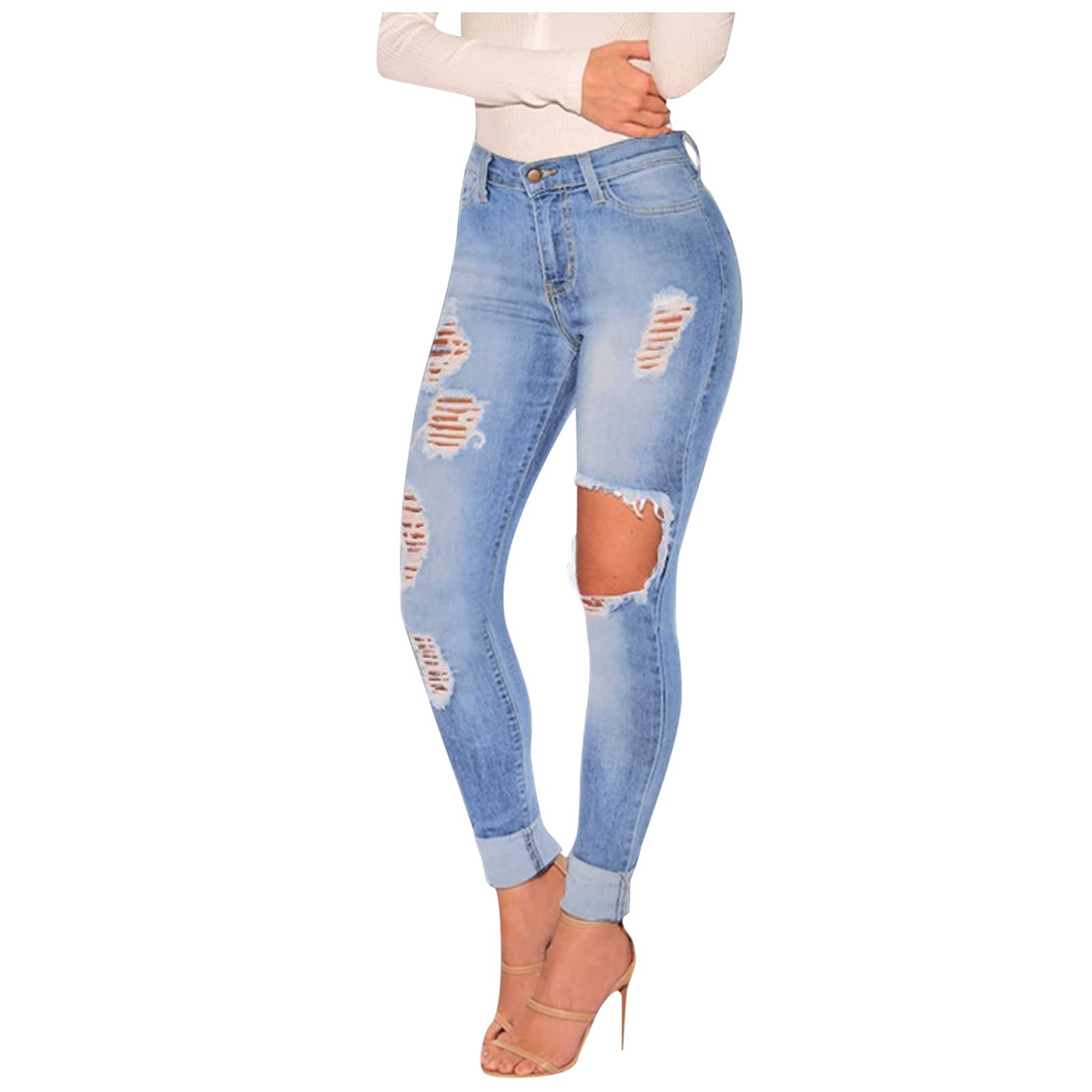 Plus Size Skinny Ripped Jeans for Women - High Waist Stretch Denim Pants with Butt Lifting Design | Perfect for Casual Wear, Night Out, and Everyday Fashion