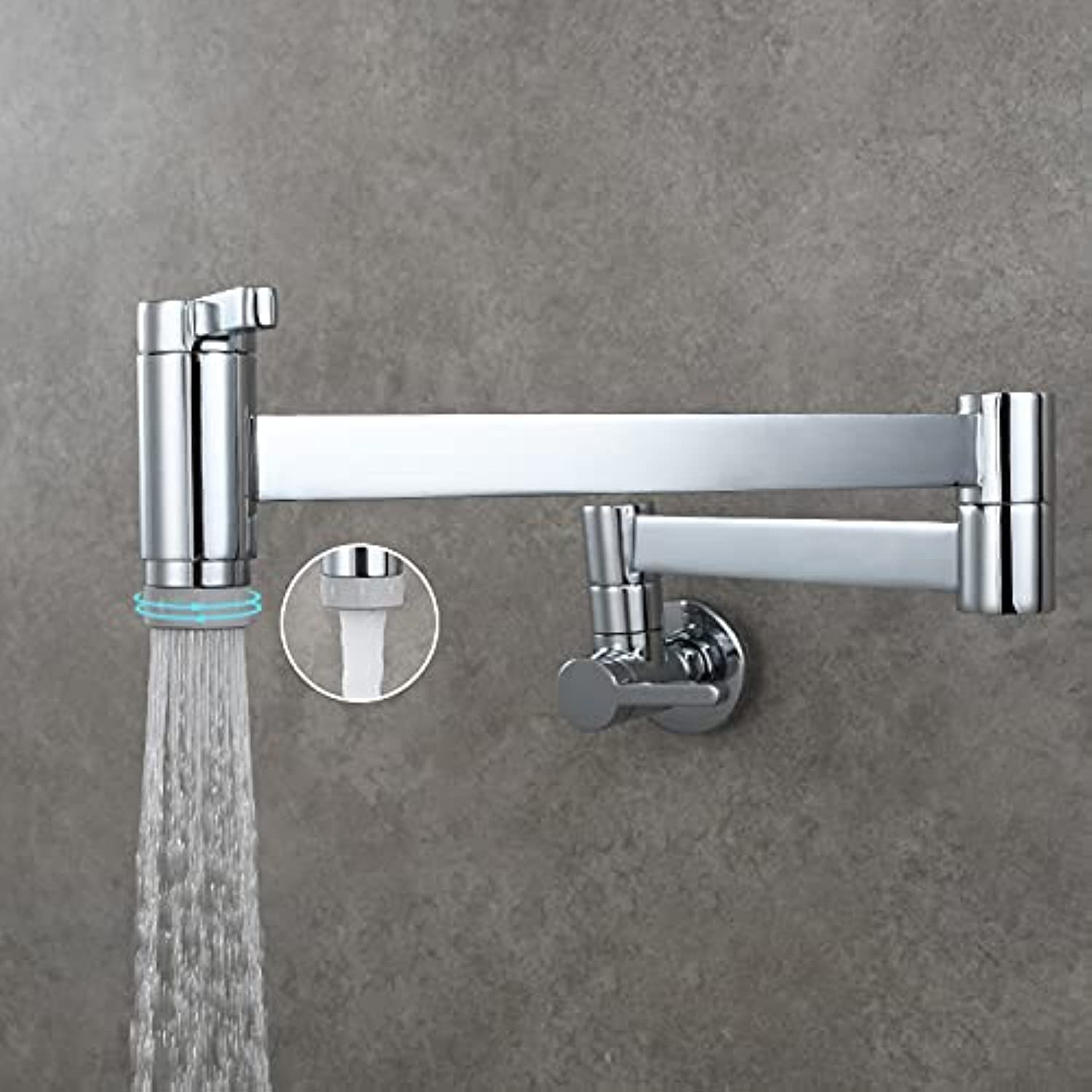 Solid Brass Square Wall Mounted Folding Kitchen Faucet - Dual Function Nozzle, Chrome Plated for Modern Homes - Perfect for Small Kitchens, RV, and Outdoor Sinks