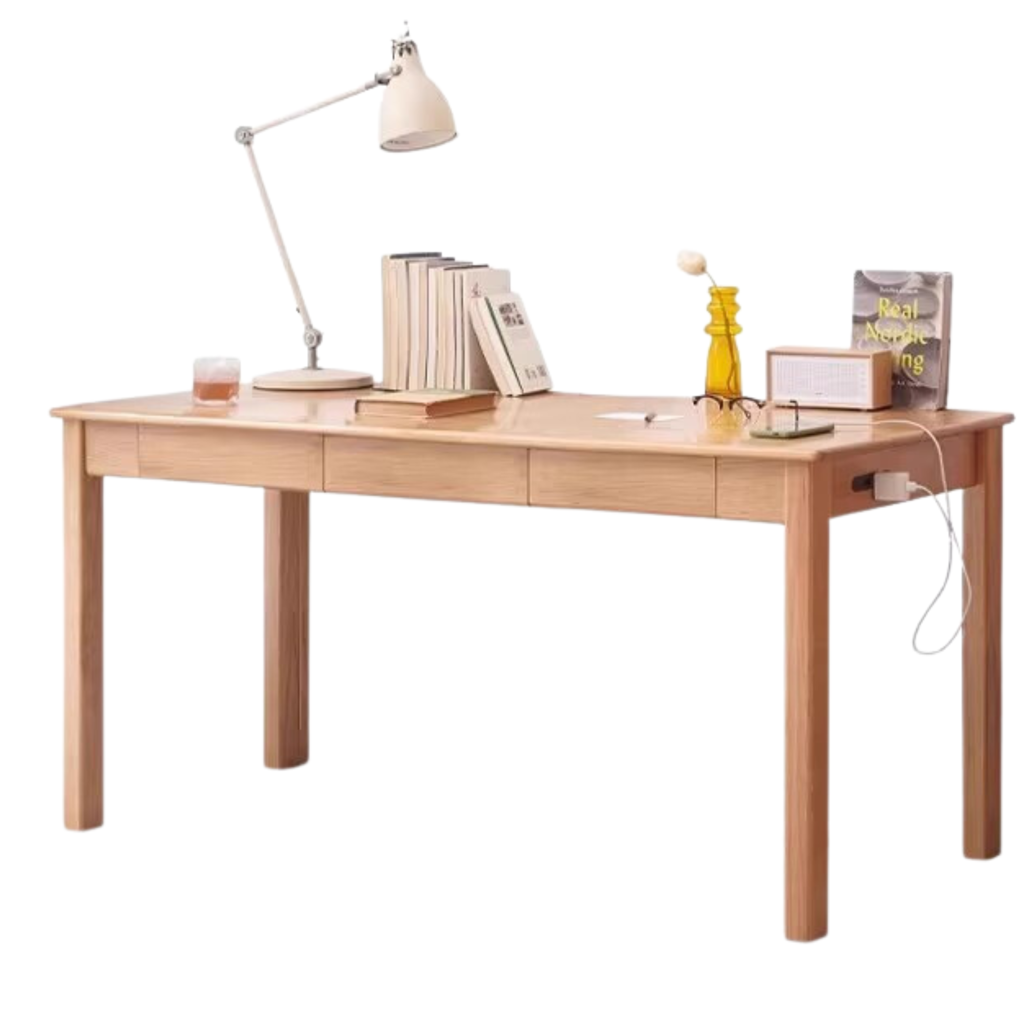 Premium Solid Oak & Ash Wood USB Office Desk - Modern Home & Workspace Furniture for Productivity & Organization | Perfect for Remote Work, Study & Office Setup