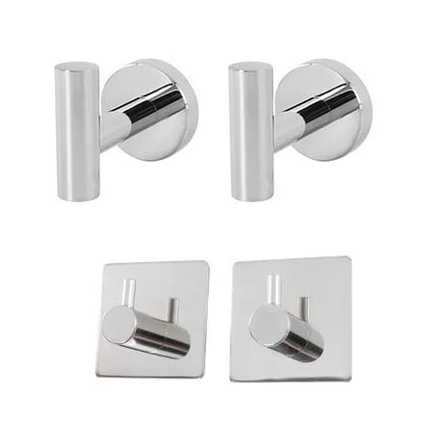 TocTen 4 Pack Heavy Duty Stainless Steel Bath Towel Hooks - SUS 304 Wall Mounted & Adhesive Robe Hooks for Bathroom, Kitchen, Office - Polish Chrome Finish | Perfect for Hanging Towels, Robes, Coats & Organizing Small Spaces