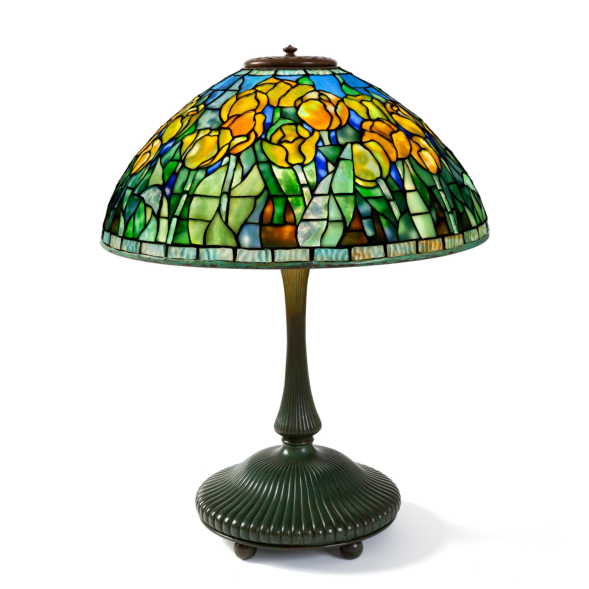Tiffany Studios New York Tulip Table Lamp - Handcrafted Stained Glass Tiffany-Style Lamp for Home & Office Decor - Perfect for Living Room, Bedroom, or Study Lighting