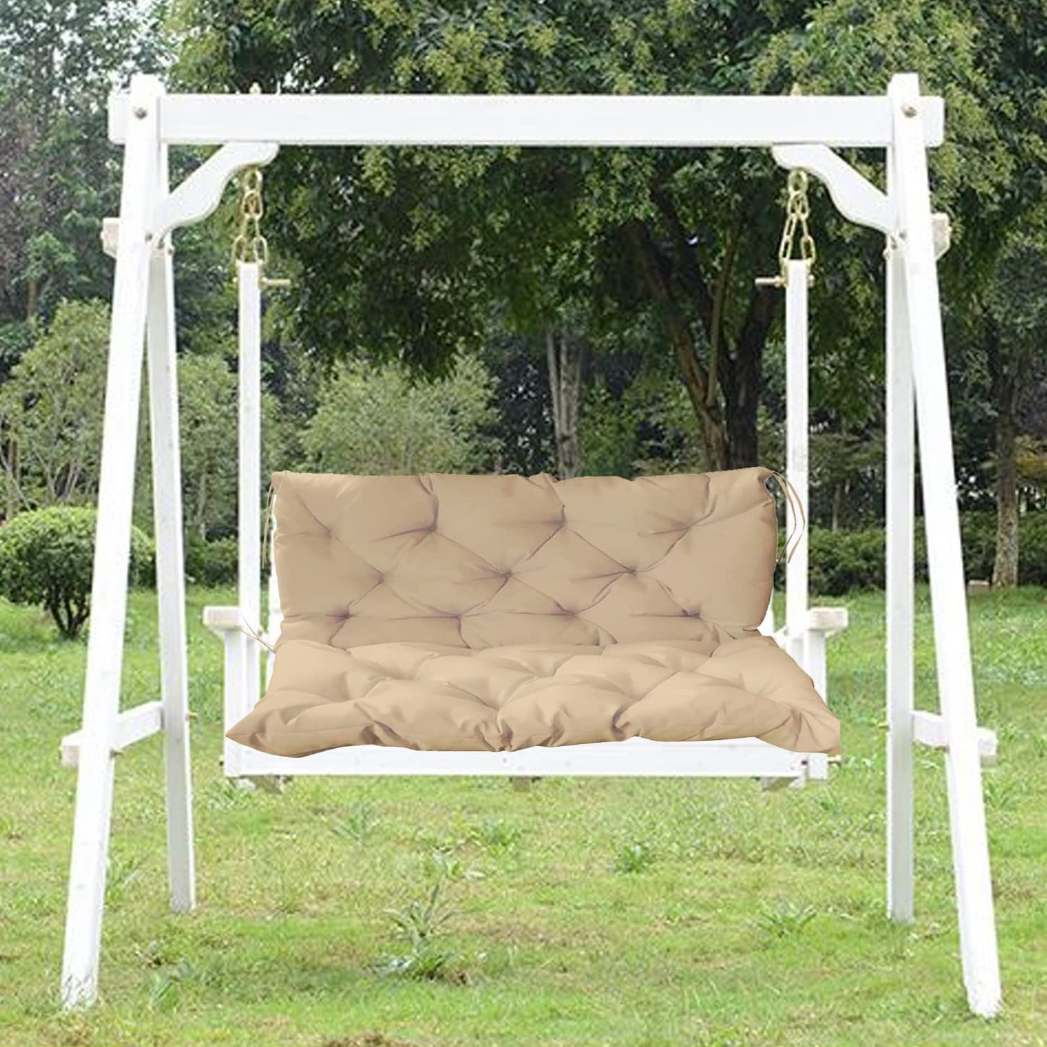 **Outdoor Swing Replacement Cushions – Soft Waterproof Garden Bench Cushions with Backrest & Ties, Non-Slip Patio Chair Pads – Light Yellow 40x59 Inch – Perfect for Porch, Patio & Outdoor Relaxation**
