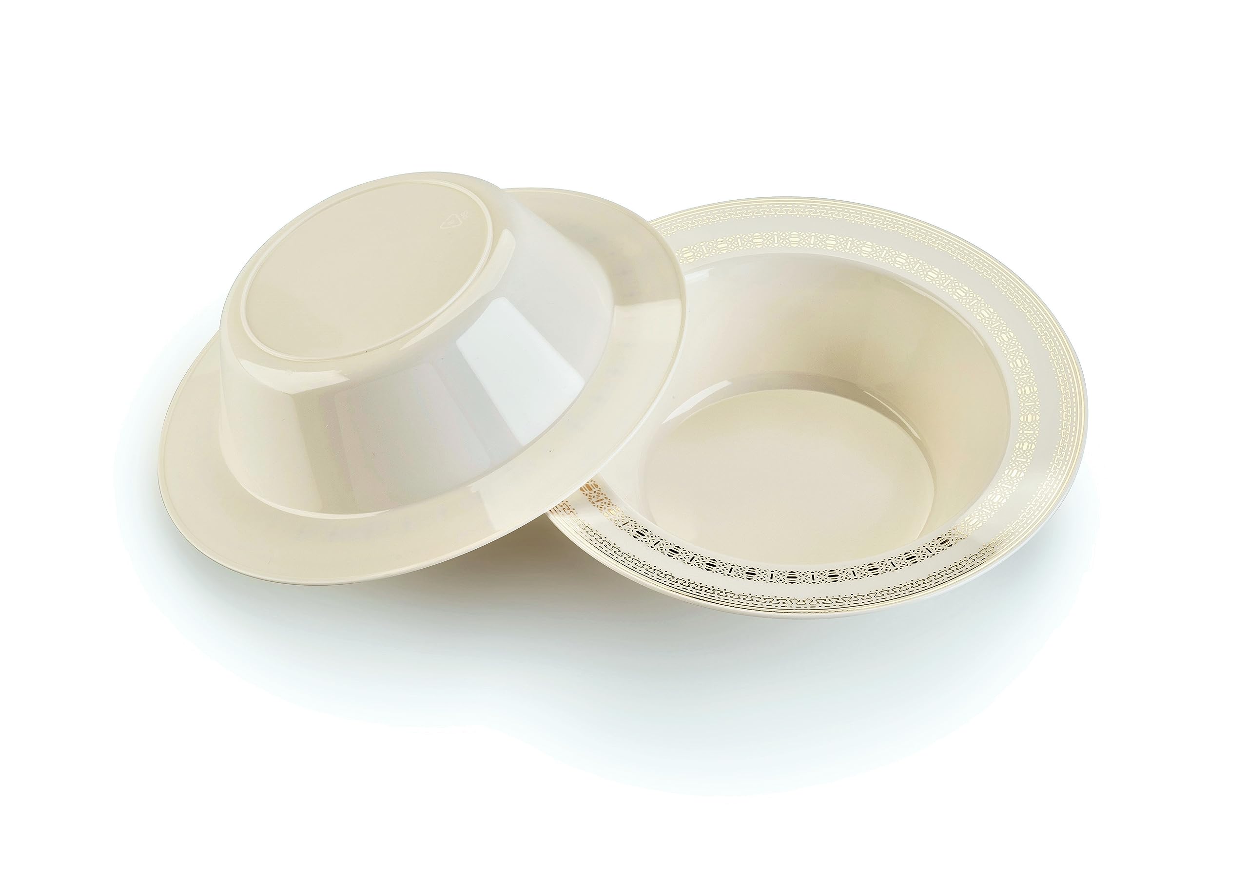 60-Piece Heavyweight Disposable Plastic Plates & Bowls Set - 6oz Dessert Bowls for Wedding, Party, Baby Shower (Elegant Lace Ivory & Gold Design) - Perfect for Catering, Events, and Special Occasions