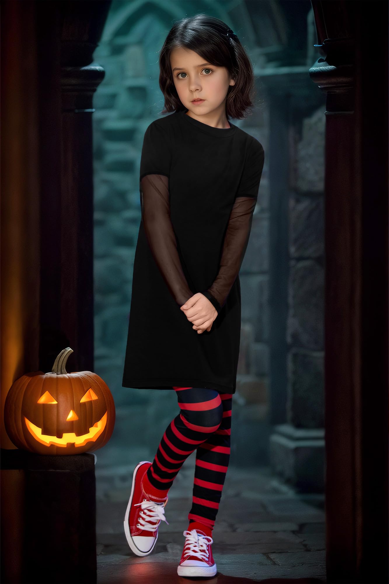 BesserBay Halloween Costume for Girls - Vampire Dress with Leggings (Ages 4-12) | Kids Party Outfit, Trick or Treat Costume, Cosplay Dress Up