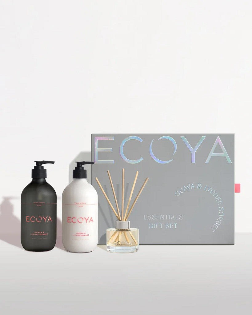 Ecoya Essentials Gift Set - Guava & Lychee Scented Candles & Home Fragrance | Perfect for Relaxation, Spa Nights & Home Decor