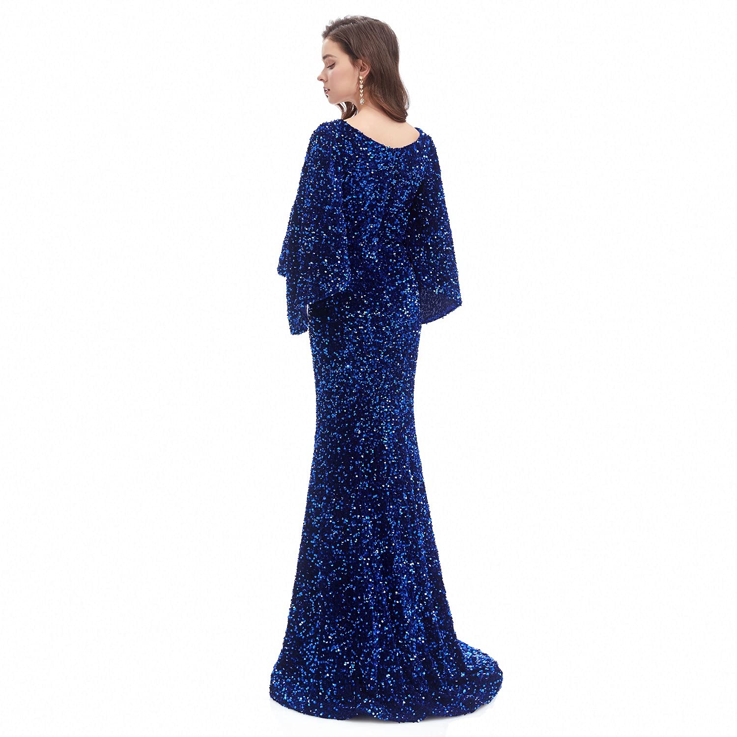 Engerla Sexy Long Sleeve Mermaid Party Dress for Women - Black Sequins Lace Evening Gown Formal Maxi Dress for Prom, Wedding, Cocktail Party & Special Occasions