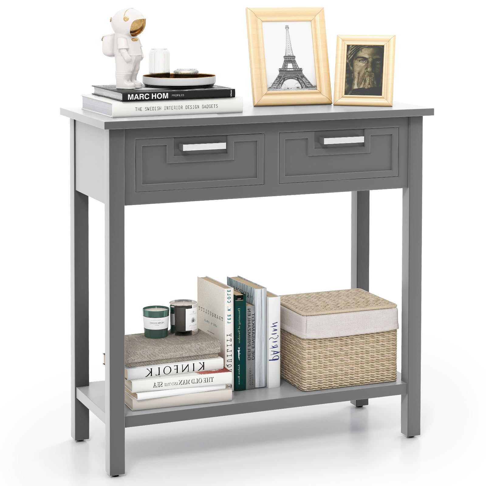 Giantex Modern Console Table with 2 Drawers & Open Storage Shelf - Narrow Sofa Table with Wood Legs for Entryway, Living Room, Office, Hallway - Perfect Foyer Table for Small Spaces (Gray) | Ideal for Home Decor, Apartment Entry, Behind Couch & Wall Organization