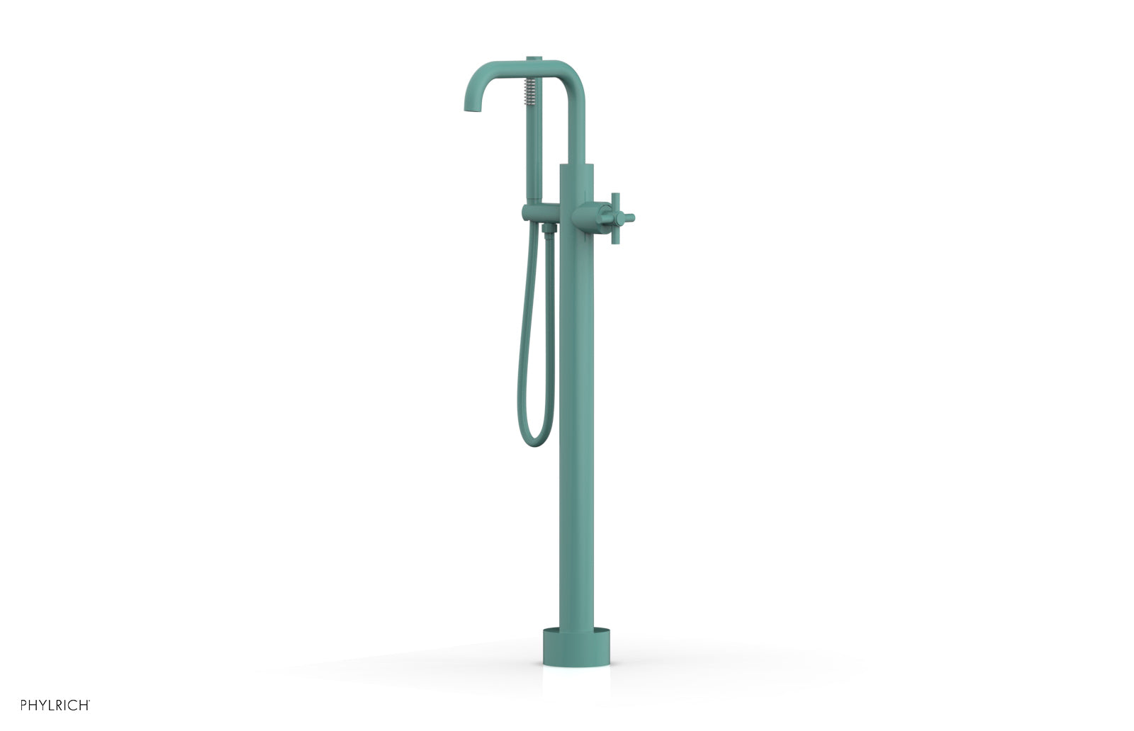 Premium Tall Floor Mount Tub Filler with Cross Handle & Hand Shower - D131 45 01 - Ideal for Modern Bathroom Renovations and Spa-Like Showers