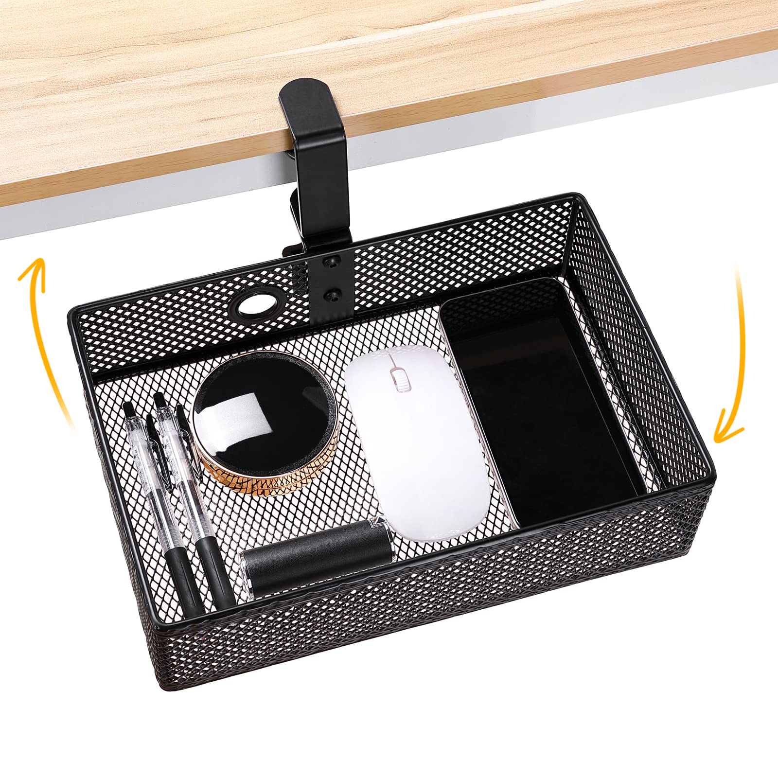 Euyona Mesh Desk Organizer with Swivel Pencil Drawer - Heavy Duty C-Clamp Mount System for Home Office, Art Supplies & Stationery Storage - Easy Installation, Space Saving Design (Black) - Perfect for Work Desks, Craft Rooms & Study Areas
