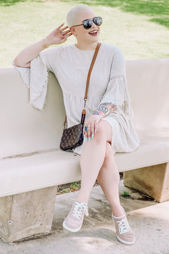Beige Raw Edge Bell Sleeve Babydoll Dress for Women - Boho Chic Lace Trim Mini Dress - Perfect for Summer, Beach, Music Festivals & Date Nights