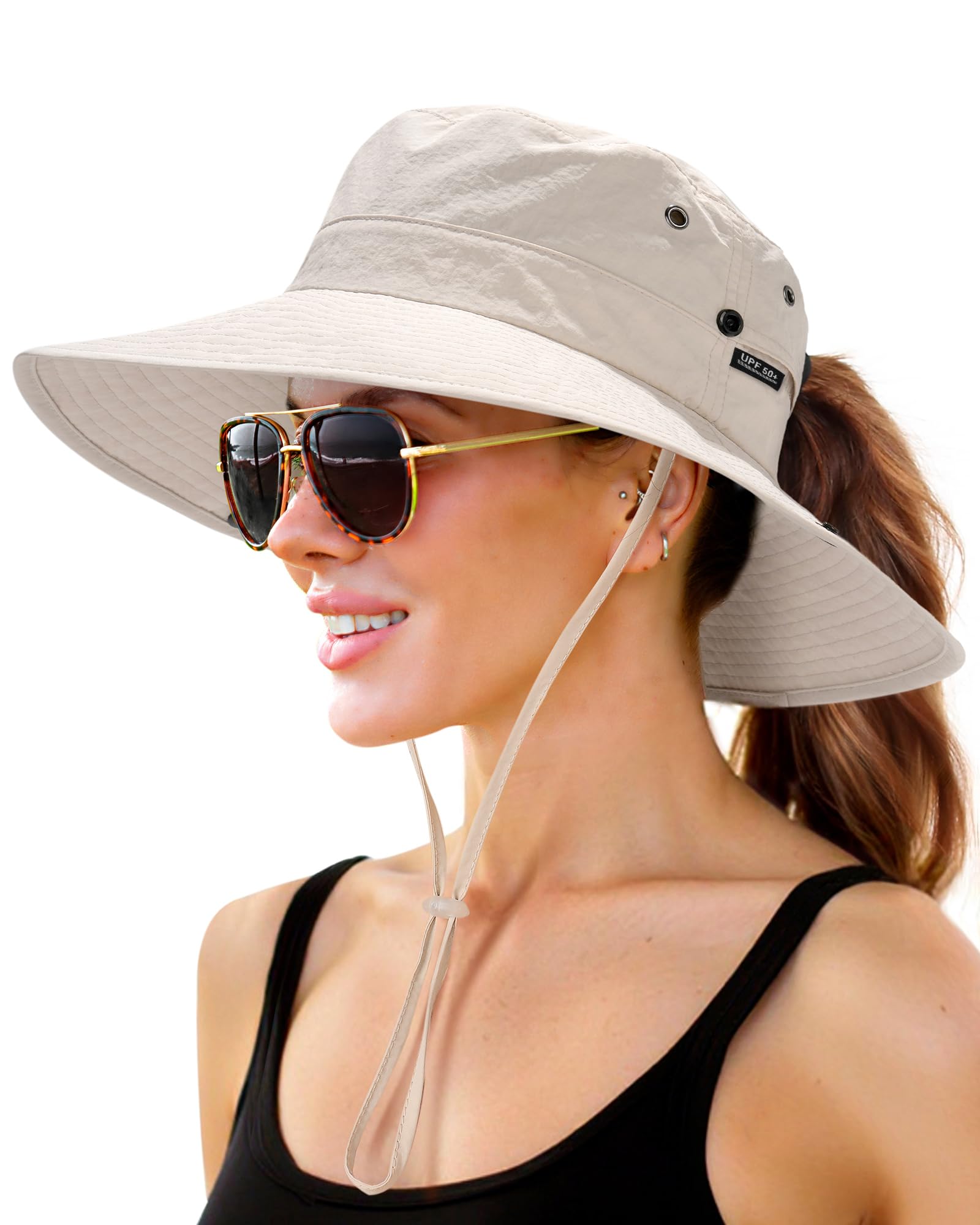 FURTALK Women's Sun Hat with Ponytail Hole - UPF 50+ Wide Brim Beach Bucket Hat for Fishing, Hiking & Outdoor Activities - Perfect for Summer Vacations, Beach Trips and Gardening