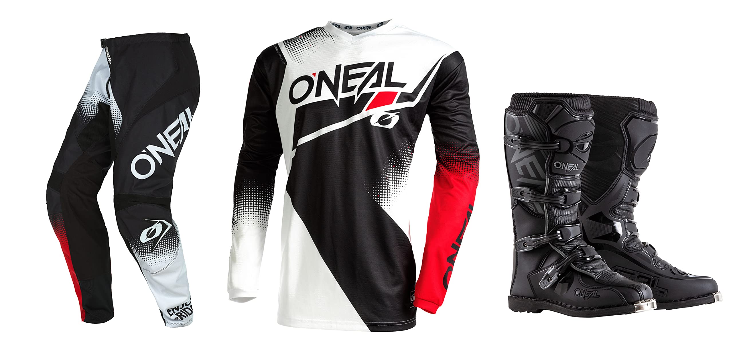 Oneal Youth Element RW Black Jersey Pant Boots Combo - Dirt Bike Riding Gear for Kids, Motocross Protection Set for Young Riders