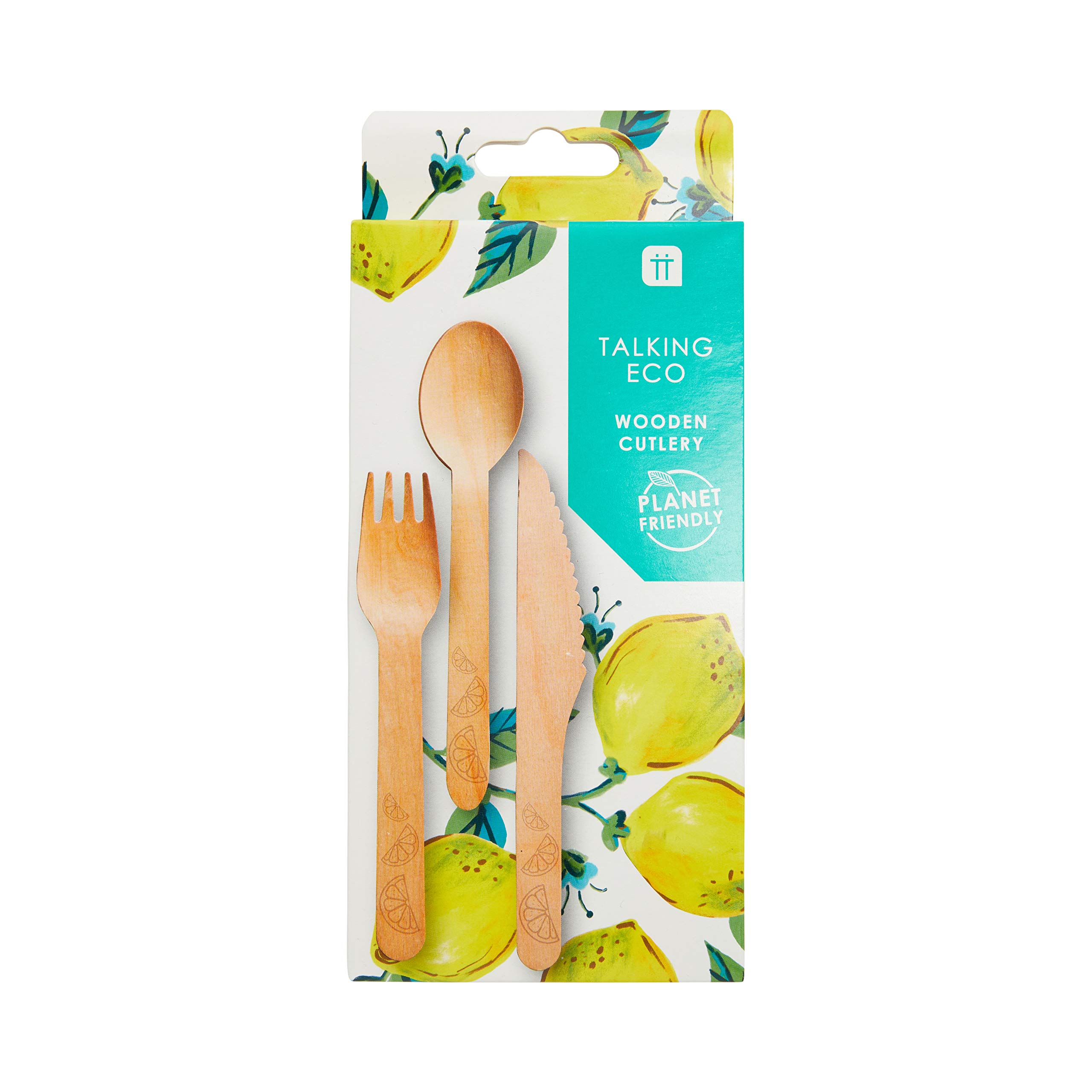Eco-Friendly Disposable Wooden Cutlery Set with Lemon Design - 6 Bamboo Forks, Knives & Spoons | Biodegradable, Compostable, Plastic-Free Utensils for Parties, Camping, Travel, Picnics, BBQs & Outdoor Dining | Perfect for Sustainable Events, Beach Trips & Zero-Waste Lifestyle