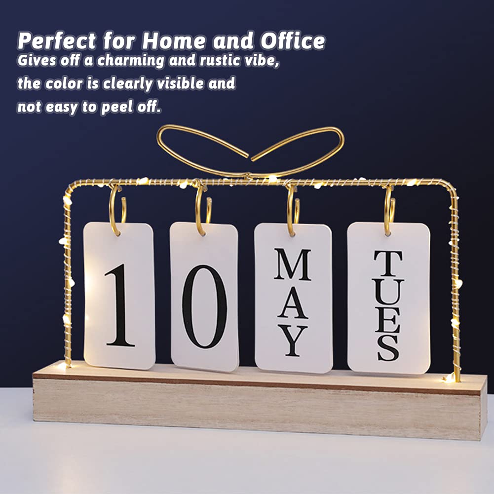 Wooden Perpetual Calendar 2024-2025 - Metal Standing Desk Calendar with Monthly/Weekly Planner - Elegant Home & Office Decor for Kitchen, Study or Workspace - White Paper Design for Daily Planning & Organization