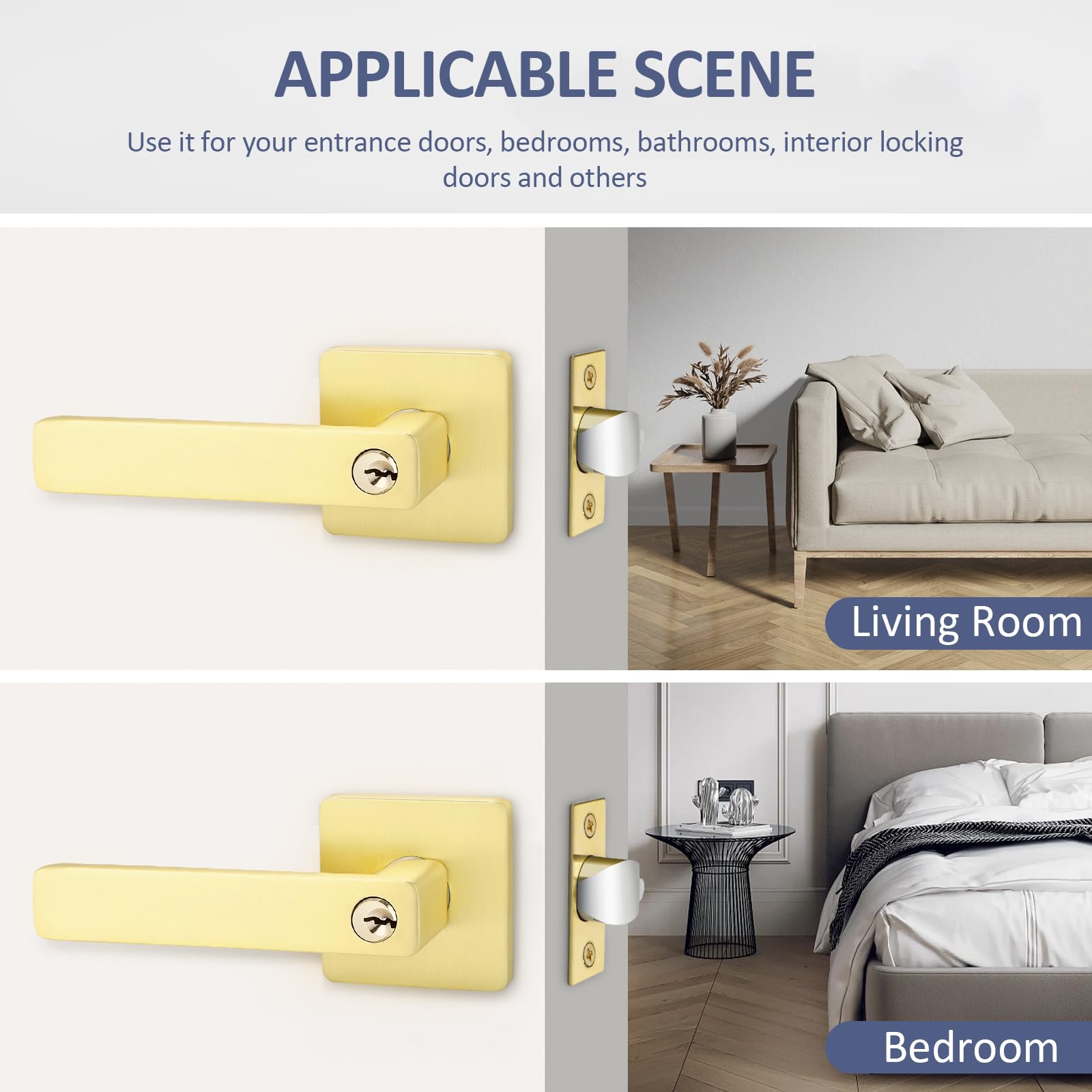 EHOMEWARE 1 Pack Gold Door Handle - Solid Brass Interior Door Lever for Bedroom, Living Room & Entry Doors - Heavy Duty & Durable - Perfect for Home, Office & Commercial Use