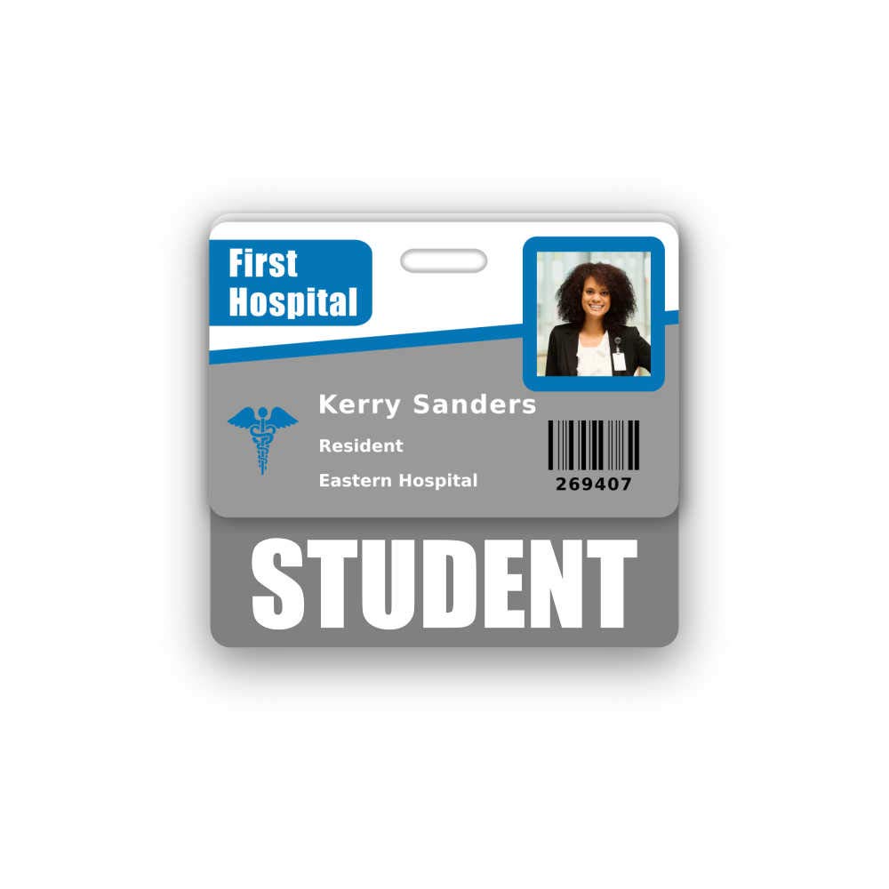 Student Badge Buddy Horizontal ID Holder with Height & Weight Conversion Charts - Standard Gray for School, Hospital & Workplace Use