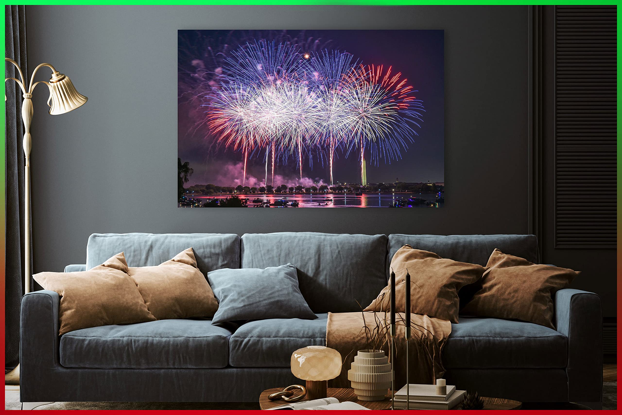 Fireworks Display Art Poster Canvas Prints - Framed Wall Decor for Bedroom, Living Room, Kitchen & Bathroom - Ready to Hang Home Decor (15x22 inches) - Perfect for Modern Housewarming Gifts & Apartment Wall Art