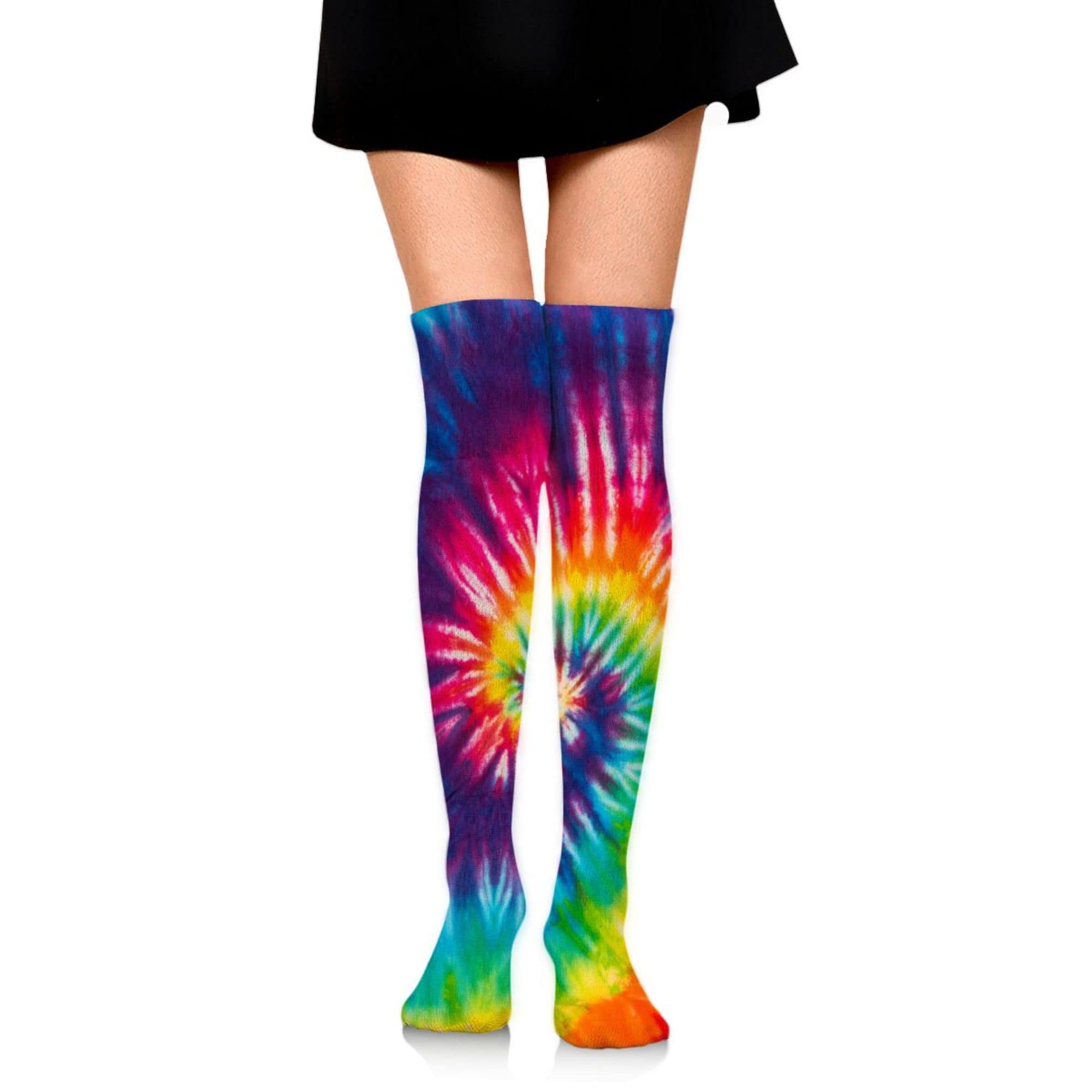 Rainbow Tie Dye Knee High Socks for Women - Thigh High Boot Stockings & Leg Warmers - Perfect for Cosplay, Fashion Outfits and Winter Warmth