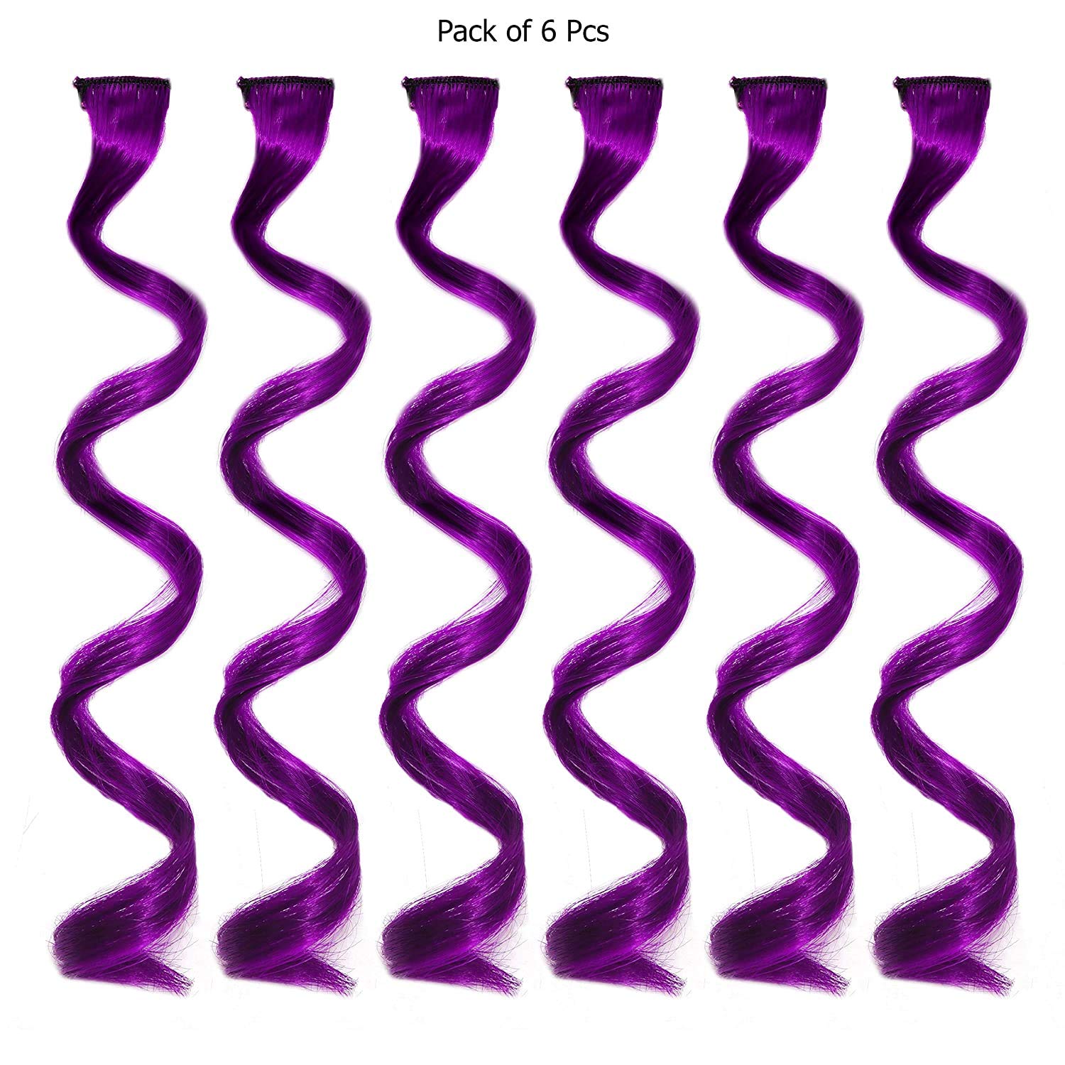 Rapidsflow® 6-Piece Curly Colored Hair Extensions for Women & Girls - Real Human Hair Highlights for Everyday & Party Styling (Style 4115)