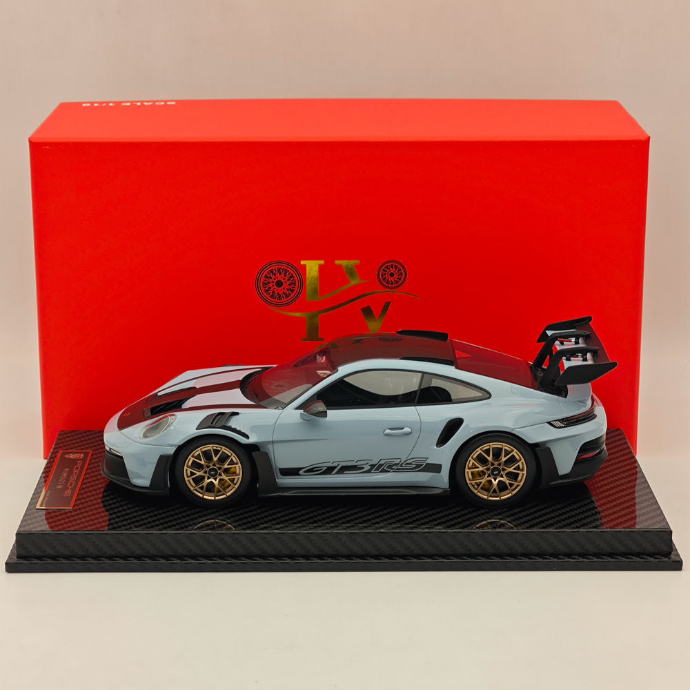 1/18 Scale Porsche 992 GT3 RS Gray Resin Diecast Model Car - High Quality Collectible for Display, Racing Enthusiasts & Home Office Decor