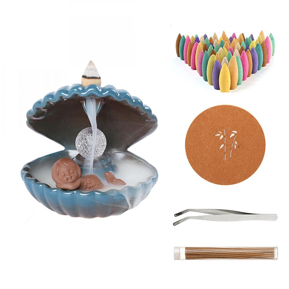 Jessie LED Incense Burner - Mermaid in Oyster Aromatherapy Holder, Decorative Home & Office Decor for Yoga, Meditation & Relaxation | Perfect Gift for Spa, Bedroom & Meditation Spaces