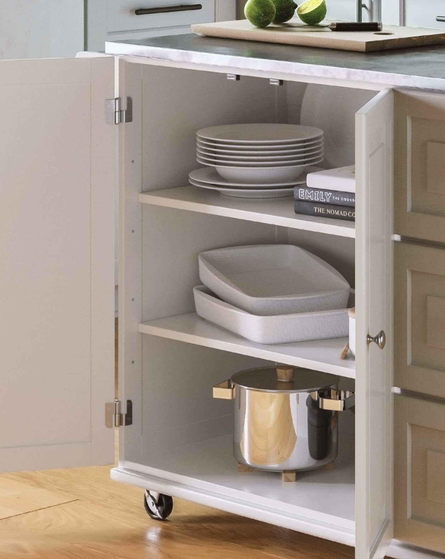 Homestyles Dolly Madison 54-Inch Rolling Kitchen Island with Storage & Towel Rack - Mobile Kitchen Cart for Small Spaces, Off White - Perfect for Apartments, Dorms & Compact Kitchens