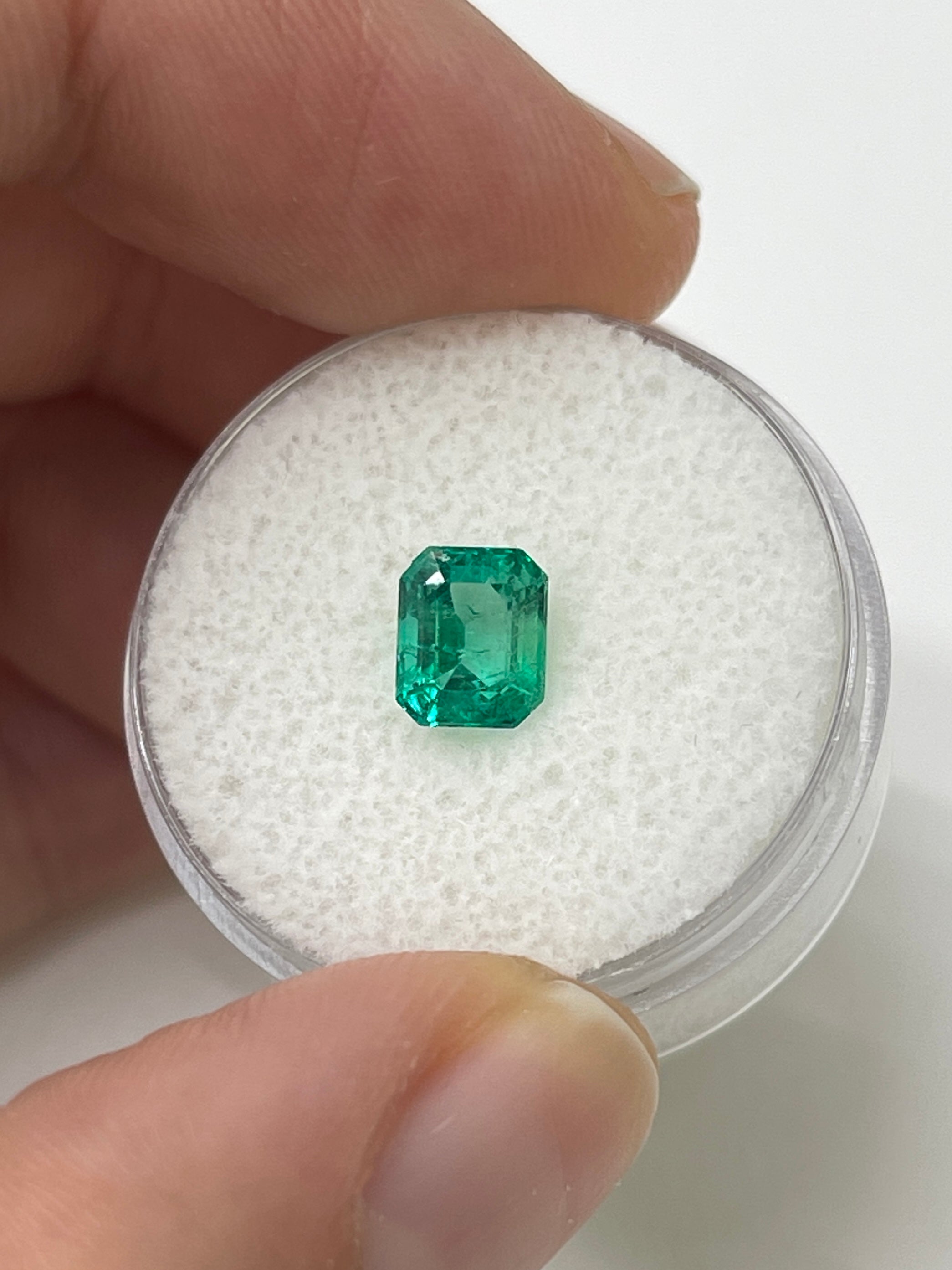 1.22 Carat 7x6mm Bluish Green Natural Loose Colombian Emerald - Emerald Cut Gemstone for Jewelry Making, Engagement Rings & Collector's Pieces